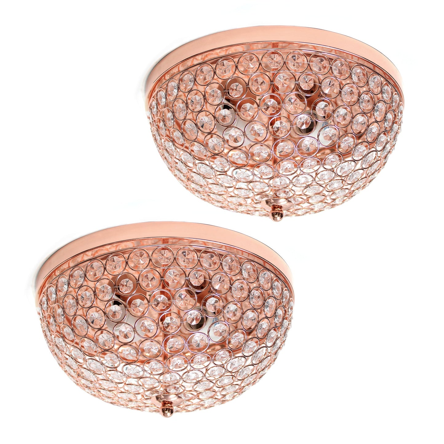 All The Rages Lalia Home 13" Rose Gold 2-Pack Classix Crystal Glam 2-Light Decorative Dome Shaped Metal Flush Mount