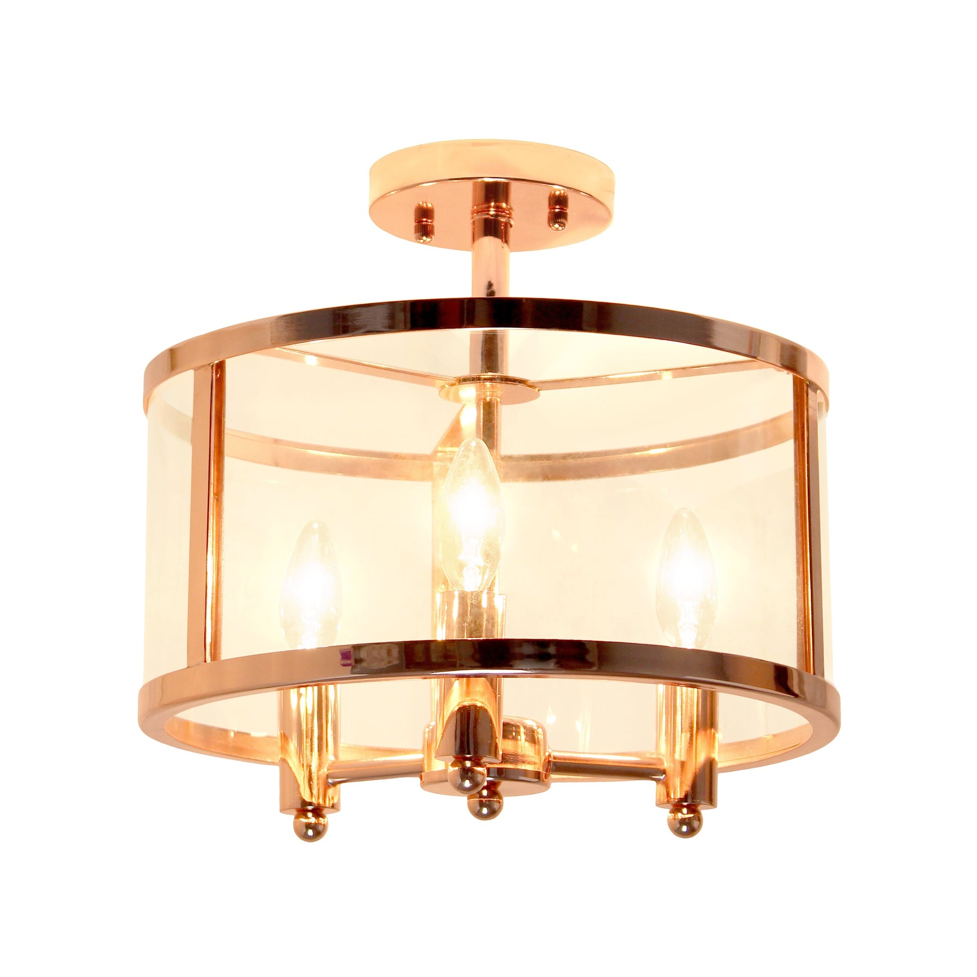 All The Rages Lalia Home 13" Rose Gold 3-Light Industrial Farmhouse Glass & Metallic Accented Semi-Flushmount
