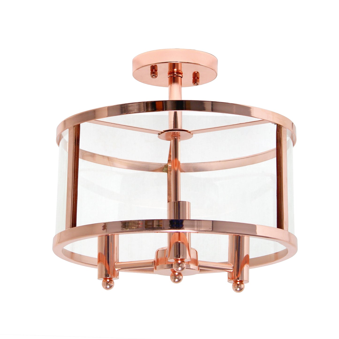 All The Rages Lalia Home 13" Rose Gold 3-Light Industrial Farmhouse Glass & Metallic Accented Semi-Flushmount