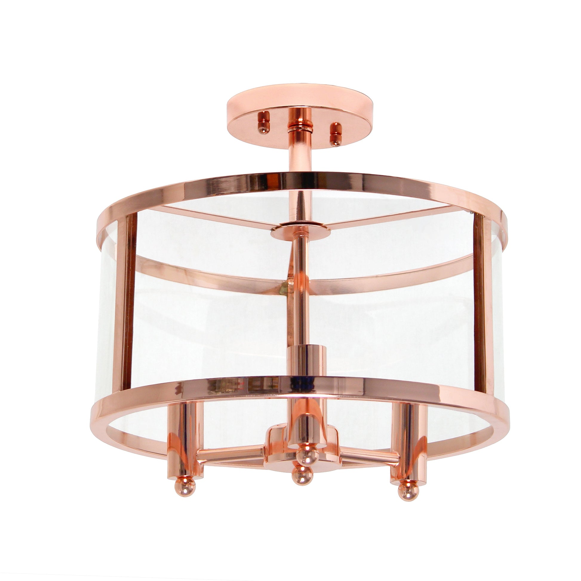 All The Rages Lalia Home 13" Rose Gold 3-Light Industrial Farmhouse Glass & Metallic Accented Semi-Flushmount