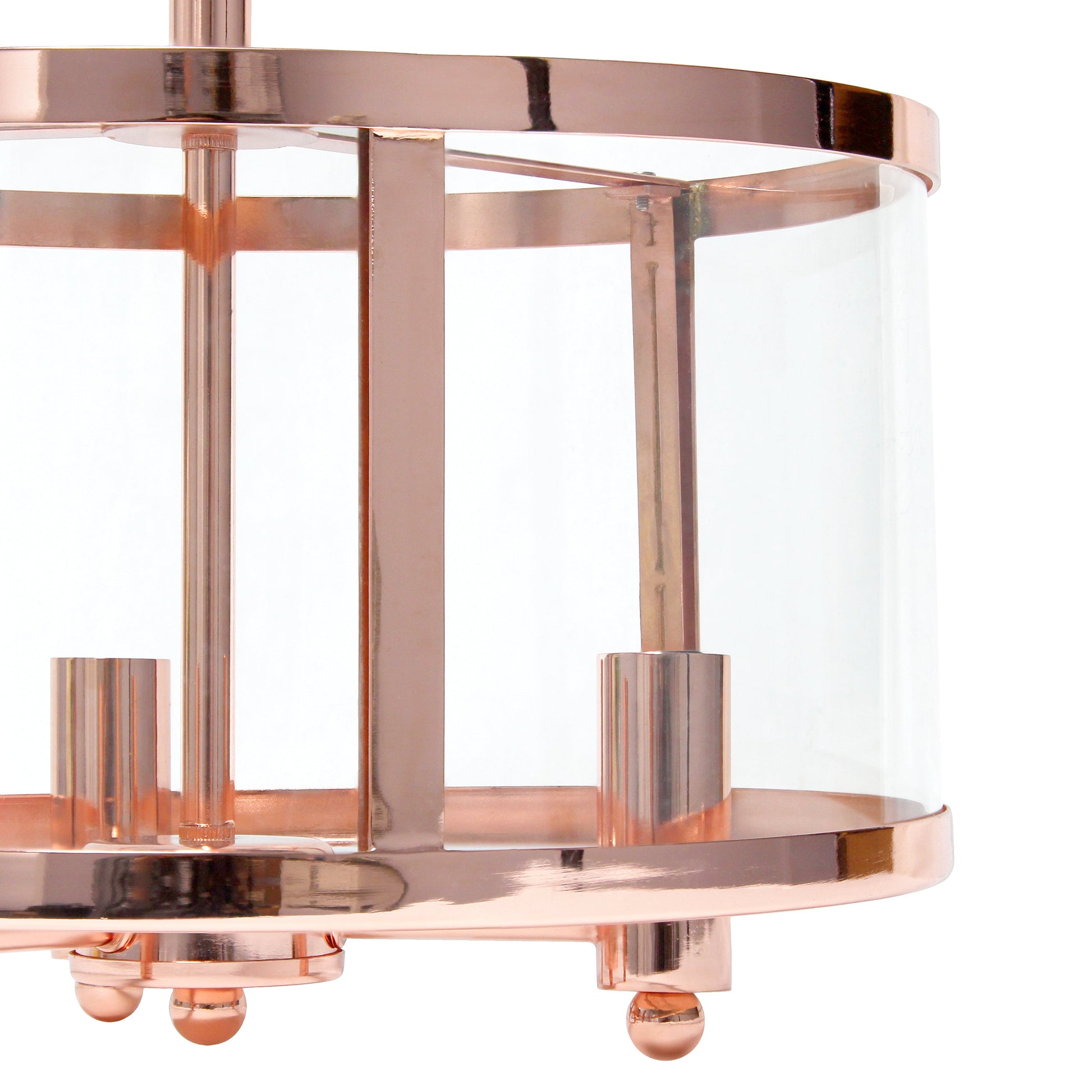 All The Rages Lalia Home 13" Rose Gold 3-Light Industrial Farmhouse Glass & Metallic Accented Semi-Flushmount