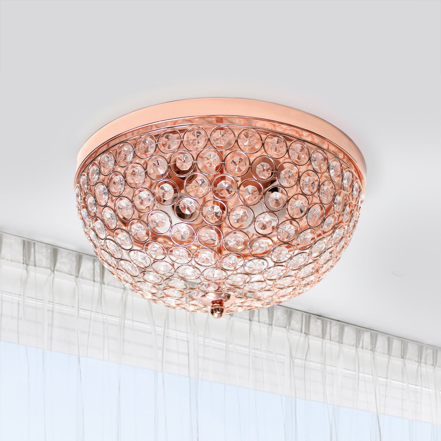 All The Rages Lalia Home 13" Rose Gold Classix Crystal Glam 2-Light Decorative Dome Shaped Metal Flush Mount