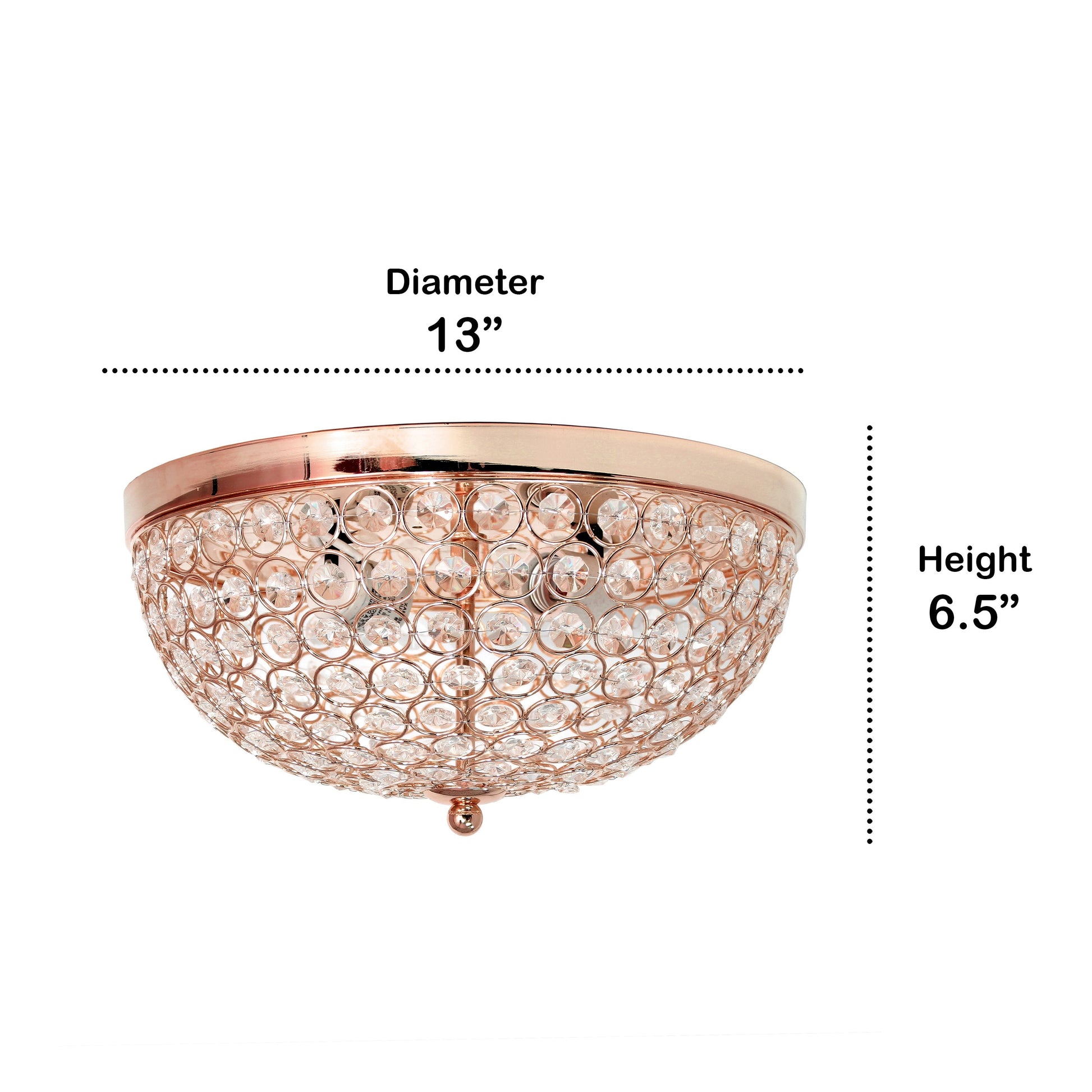 All The Rages Lalia Home 13" Rose Gold Classix Crystal Glam 2-Light Decorative Dome Shaped Metal Flush Mount