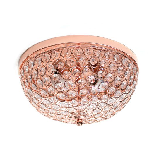 All The Rages Lalia Home 13" Rose Gold Classix Crystal Glam 2-Light Decorative Dome Shaped Metal Flush Mount