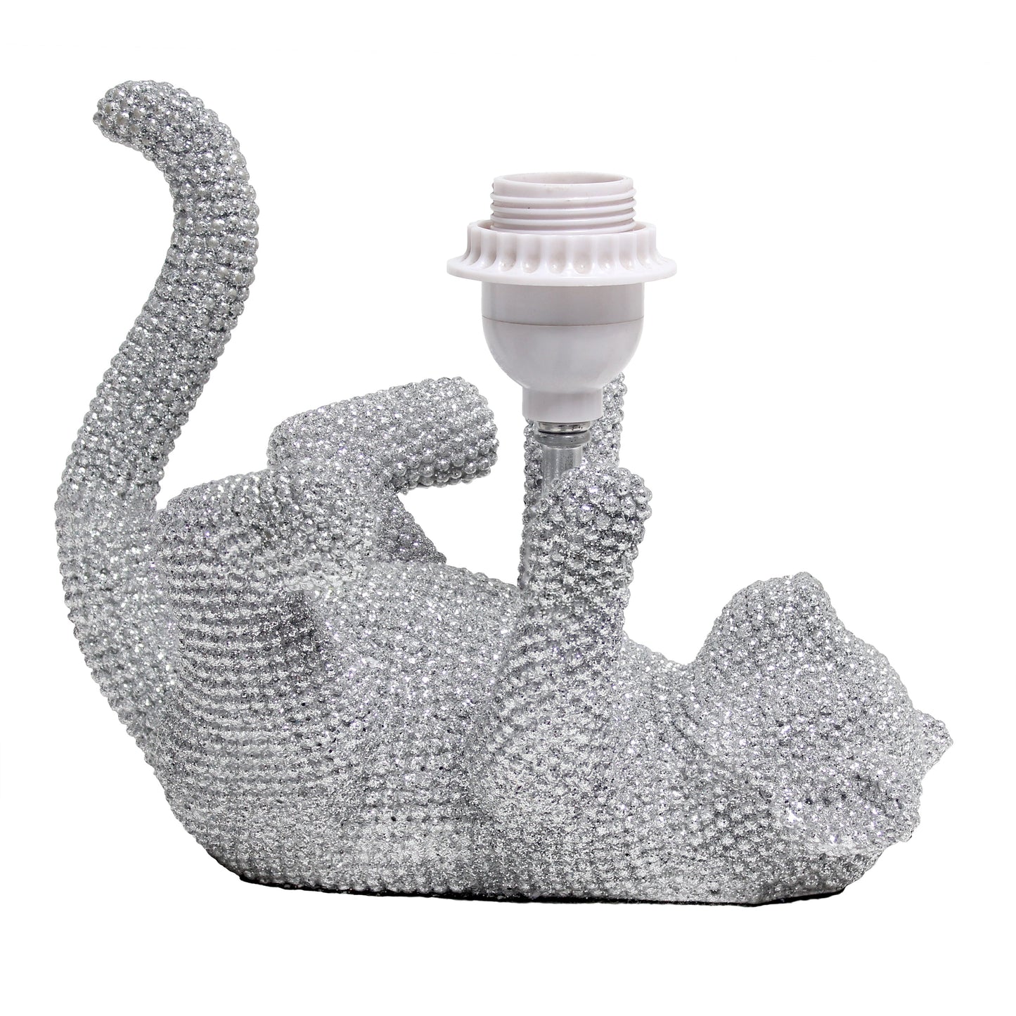 All The Rages Lalia Home 13" Silver Diamond Studded Rhinestone Look Kitty Cat Kids Table Lamp With Faux Silk Fabric Shade