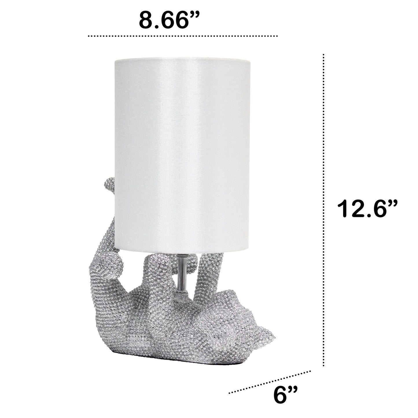 All The Rages Lalia Home 13" Silver Diamond Studded Rhinestone Look Kitty Cat Kids Table Lamp With Faux Silk Fabric Shade