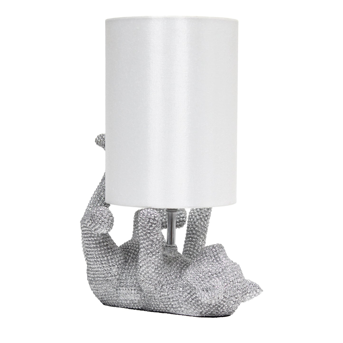 All The Rages Lalia Home 13" Silver Diamond Studded Rhinestone Look Kitty Cat Kids Table Lamp With Faux Silk Fabric Shade
