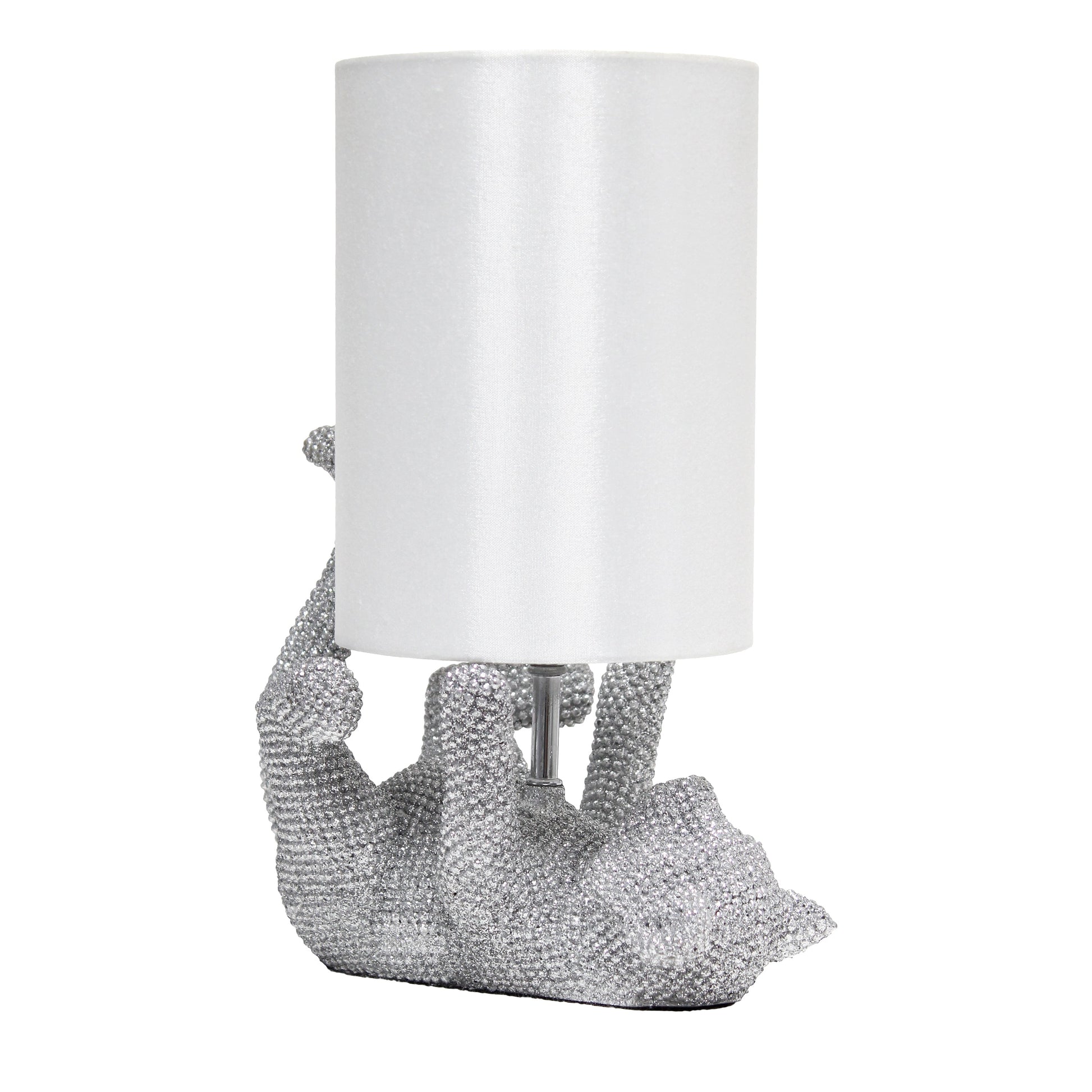 All The Rages Lalia Home 13" Silver Diamond Studded Rhinestone Look Kitty Cat Kids Table Lamp With Faux Silk Fabric Shade