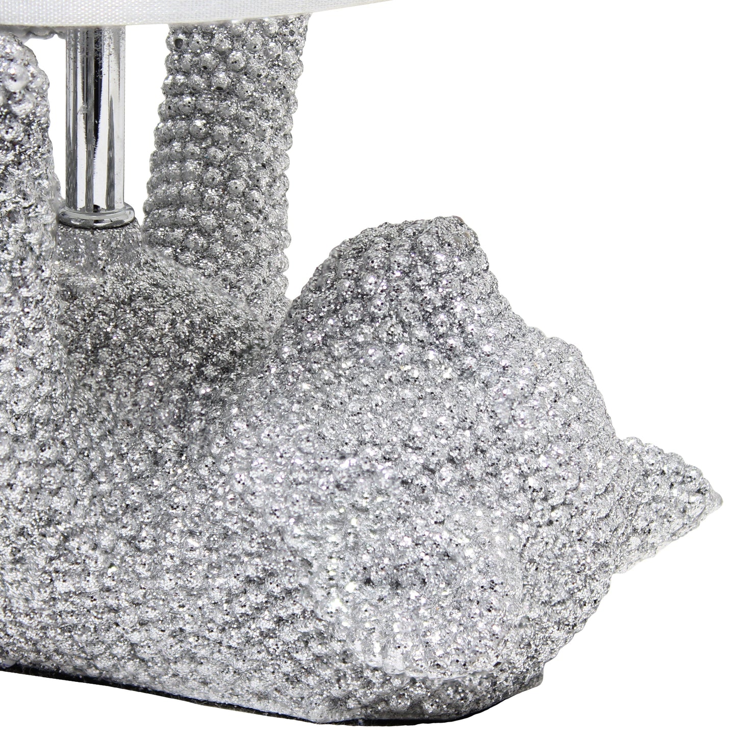 All The Rages Lalia Home 13" Silver Diamond Studded Rhinestone Look Kitty Cat Kids Table Lamp With Faux Silk Fabric Shade