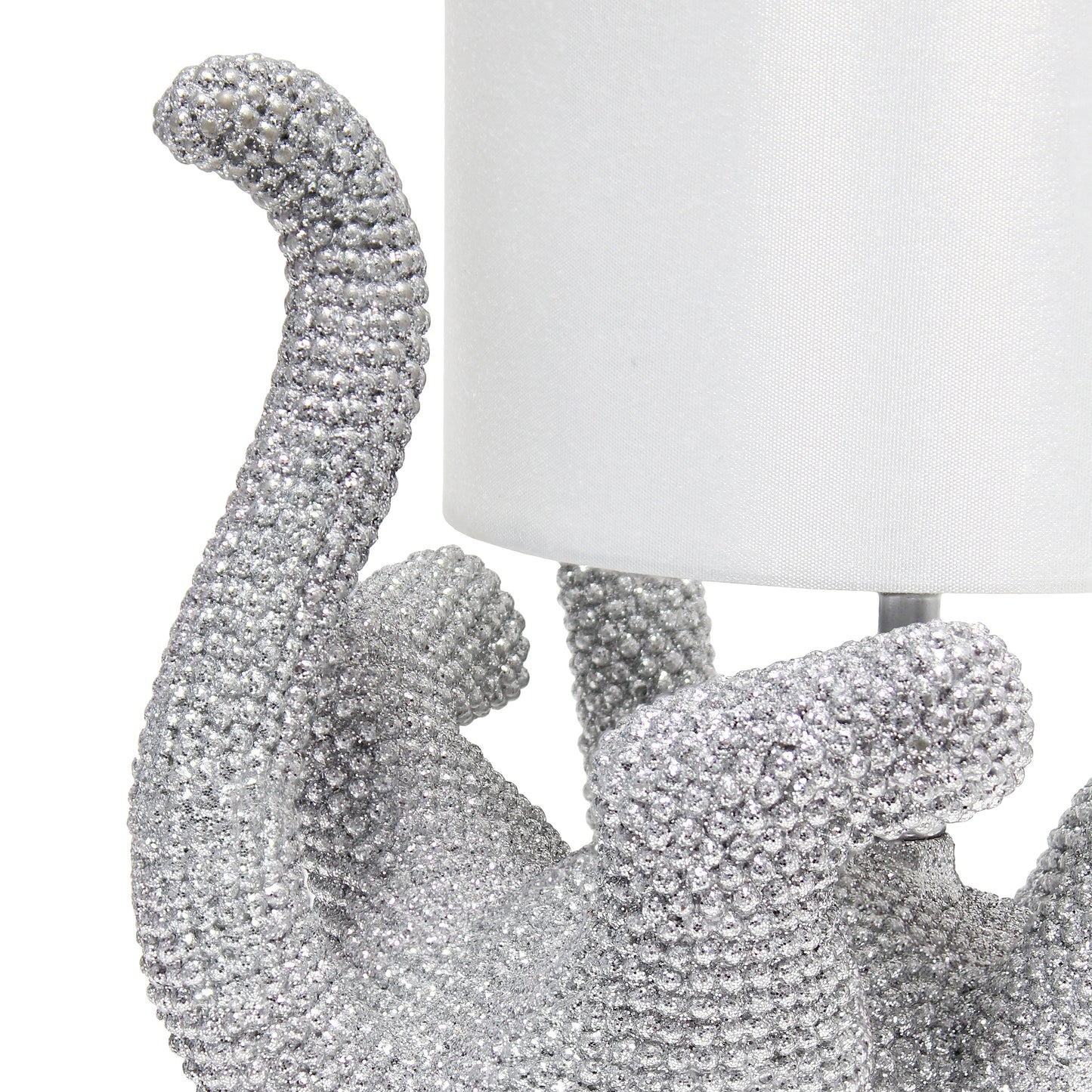 All The Rages Lalia Home 13" Silver Diamond Studded Rhinestone Look Kitty Cat Kids Table Lamp With Faux Silk Fabric Shade
