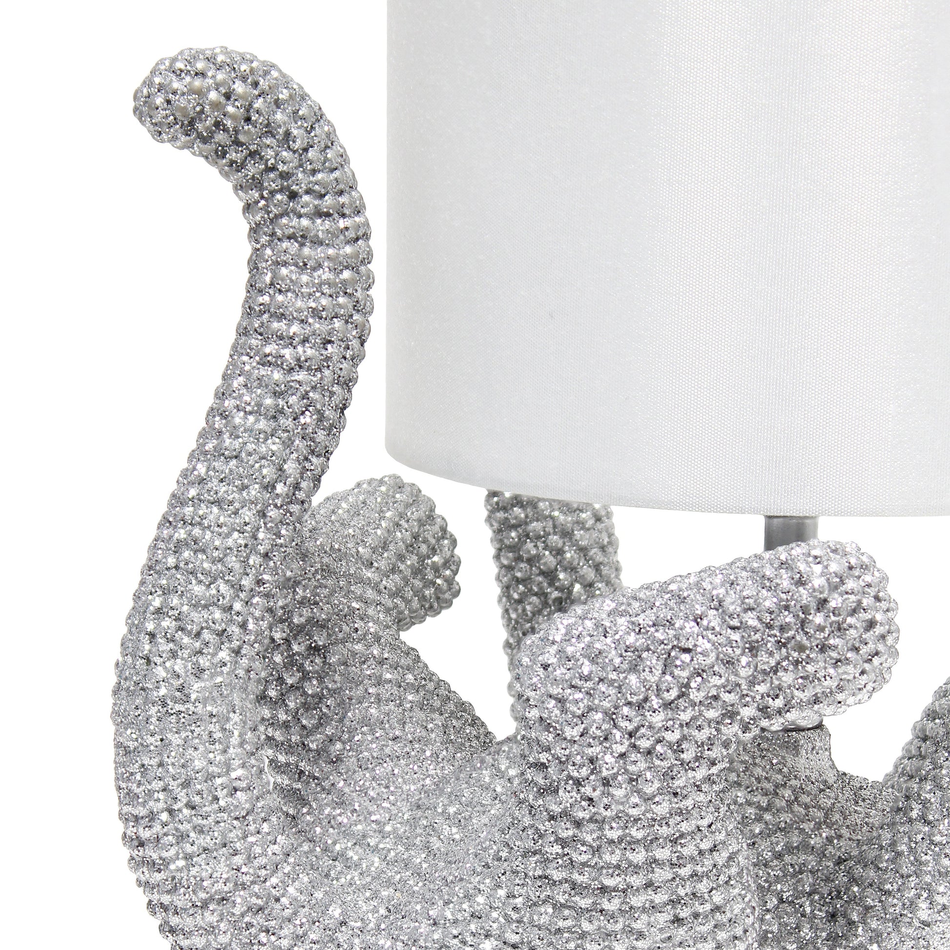 All The Rages Lalia Home 13" Silver Diamond Studded Rhinestone Look Kitty Cat Kids Table Lamp With Faux Silk Fabric Shade