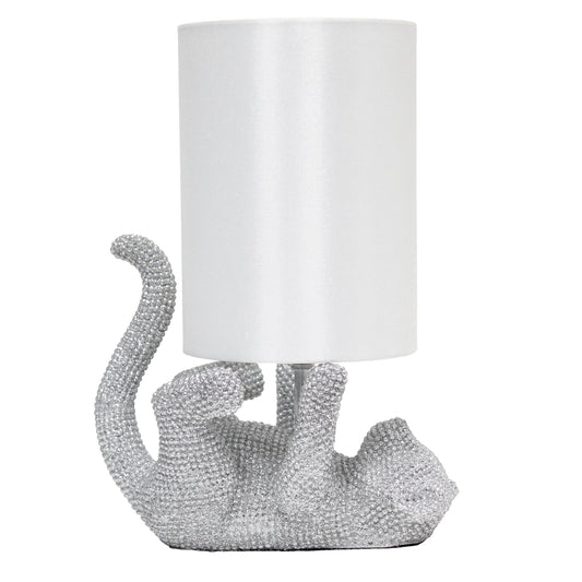 All The Rages Lalia Home 13" Silver Diamond Studded Rhinestone Look Kitty Cat Kids Table Lamp With Faux Silk Fabric Shade