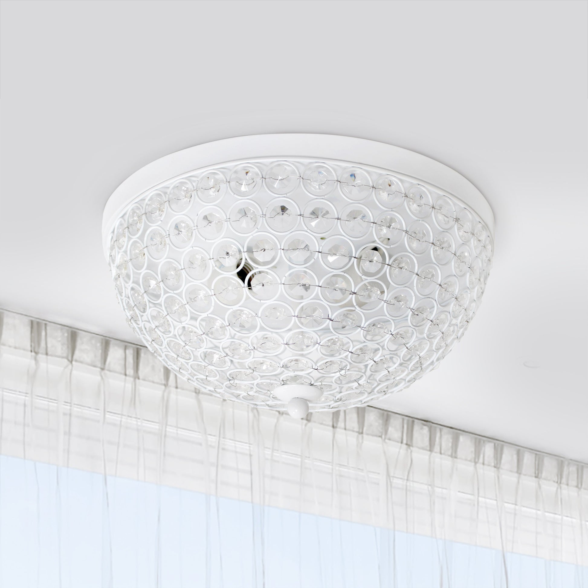 All The Rages Lalia Home 13" White 2-Pack Classix Crystal Glam 2-Light Decorative Dome Shaped Metal Flush Mount