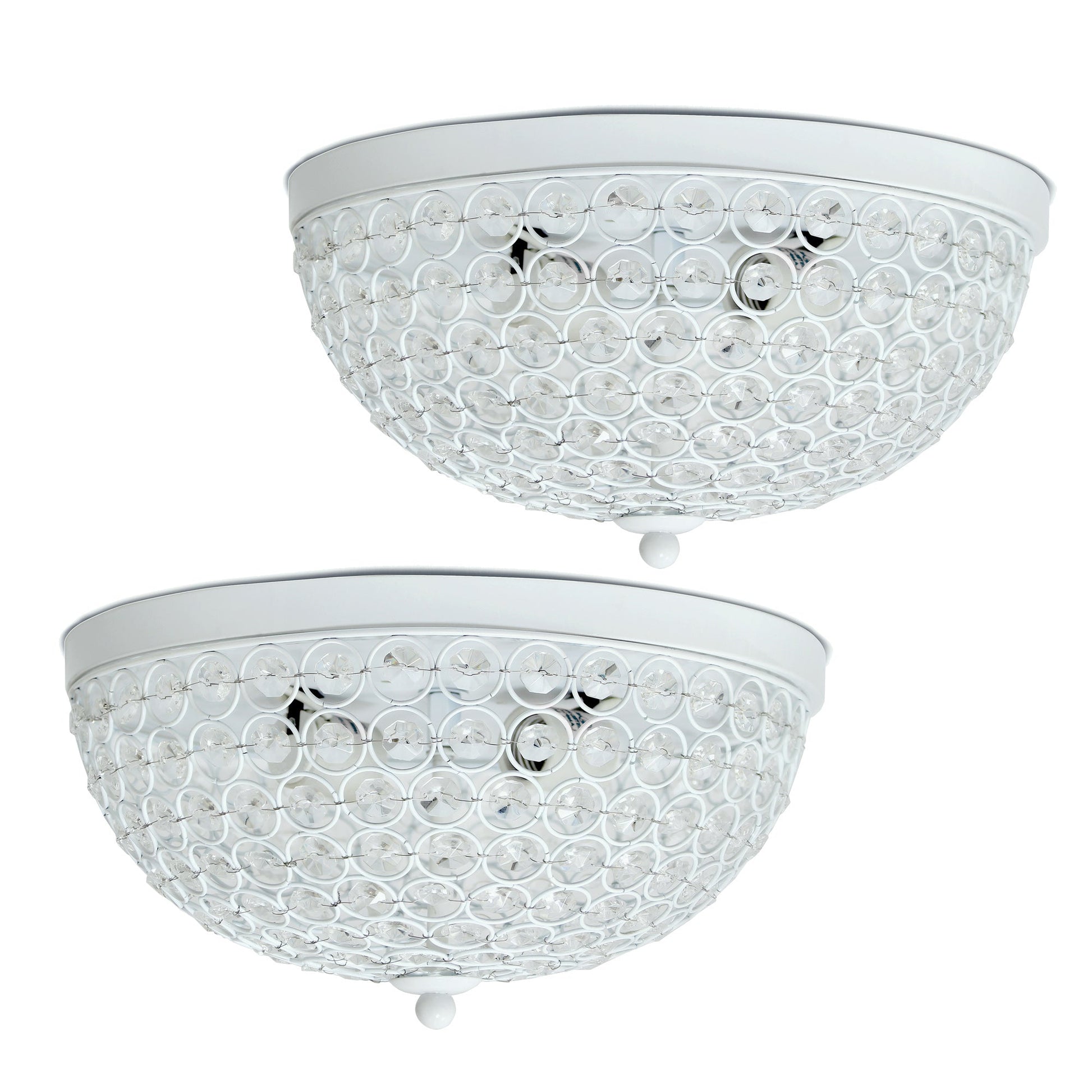 All The Rages Lalia Home 13" White 2-Pack Classix Crystal Glam 2-Light Decorative Dome Shaped Metal Flush Mount