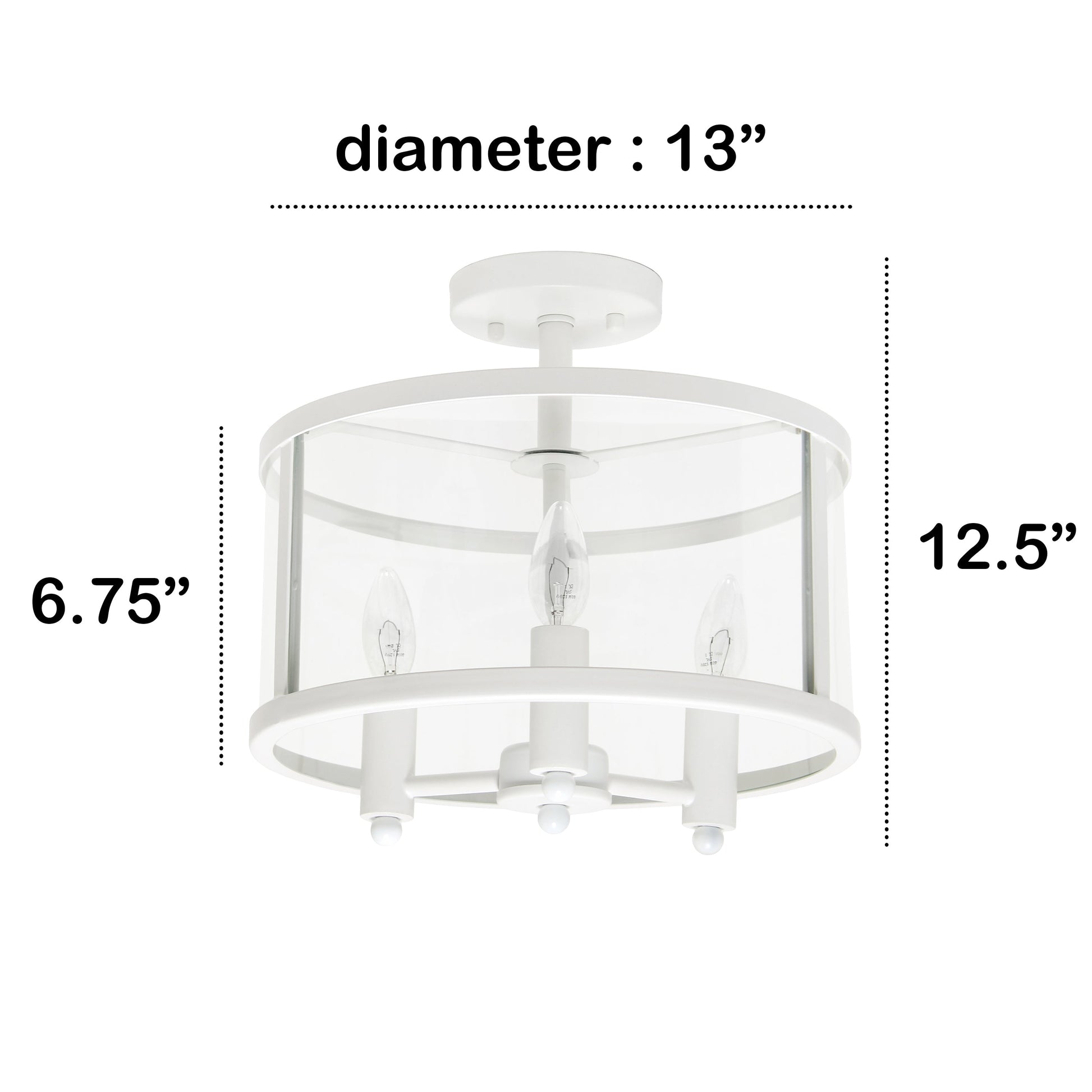 All The Rages Lalia Home 13" White 3-Light Industrial Farmhouse Glass & Metallic Accented Semi-Flushmount