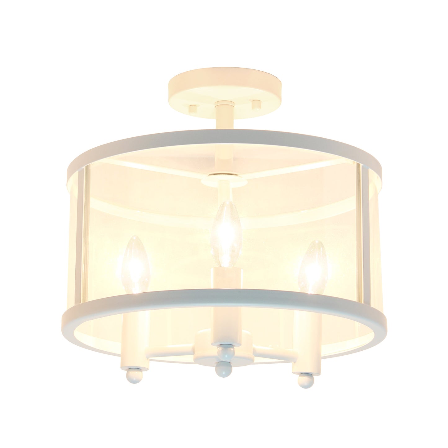 All The Rages Lalia Home 13" White 3-Light Industrial Farmhouse Glass & Metallic Accented Semi-Flushmount