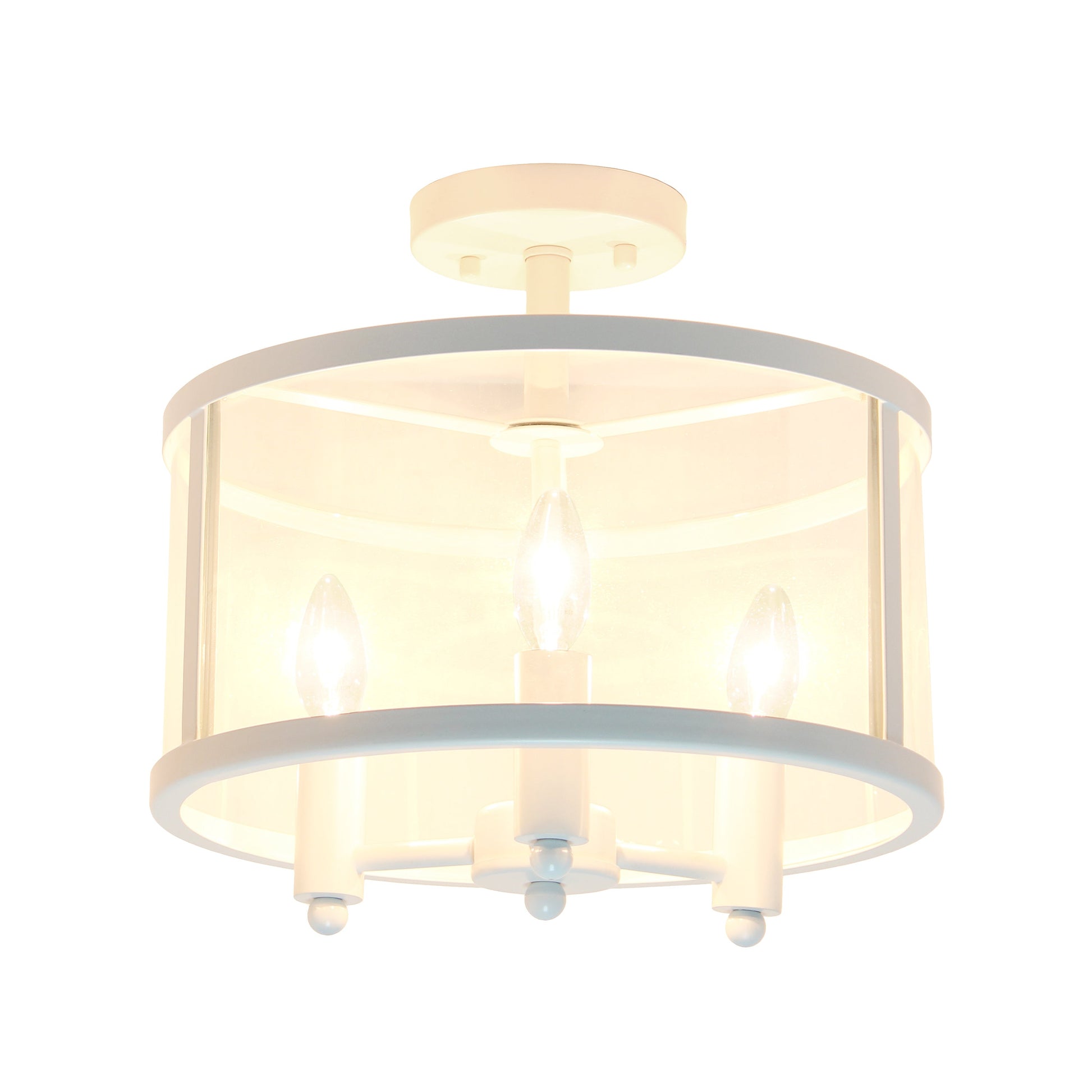 All The Rages Lalia Home 13" White 3-Light Industrial Farmhouse Glass & Metallic Accented Semi-Flushmount