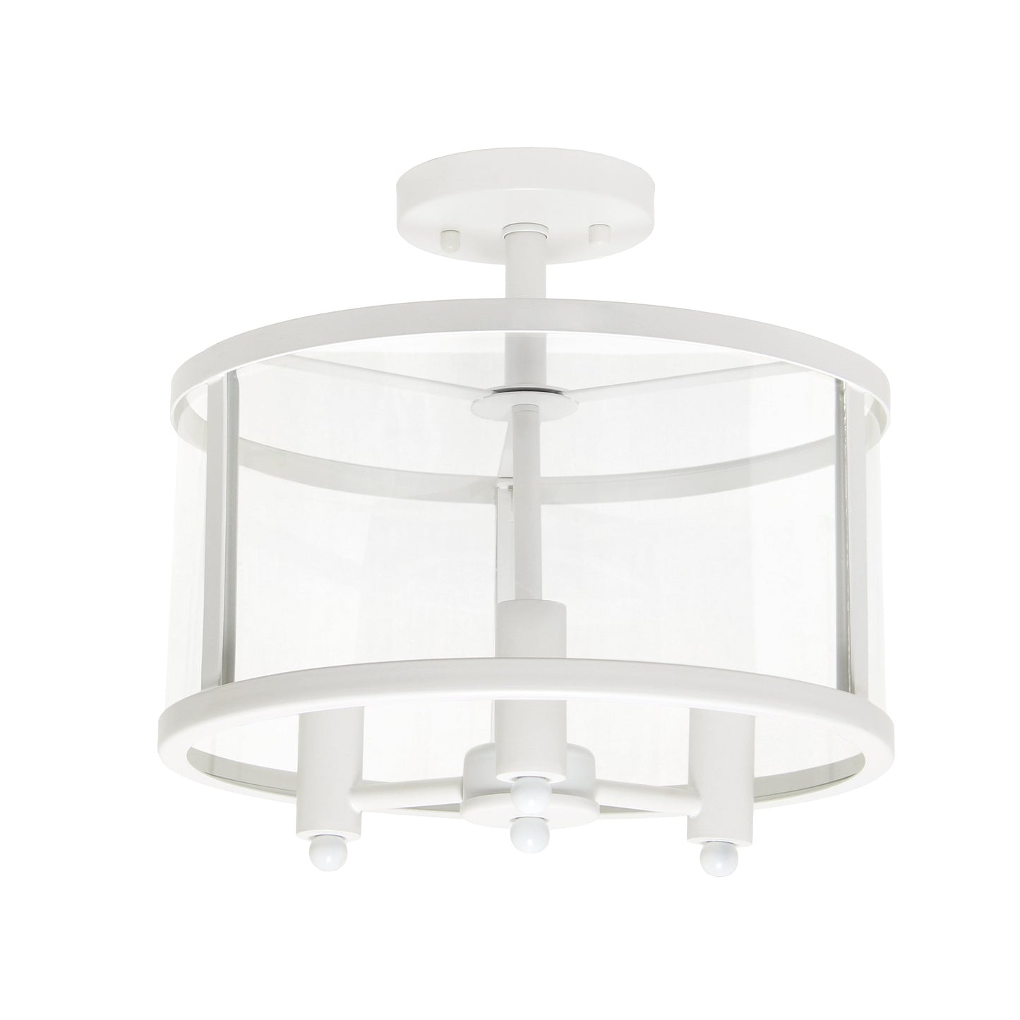 All The Rages Lalia Home 13" White 3-Light Industrial Farmhouse Glass & Metallic Accented Semi-Flushmount