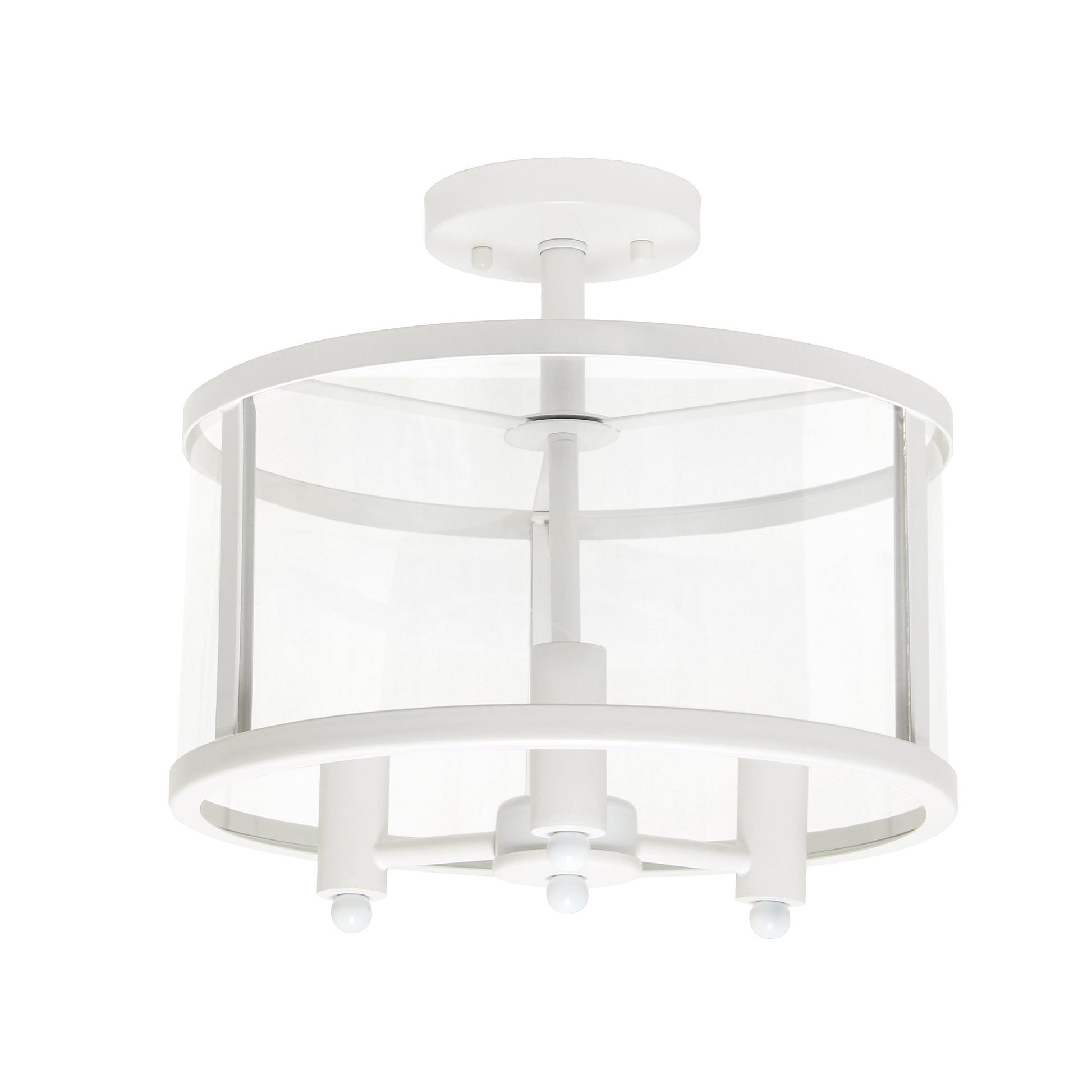 All The Rages Lalia Home 13" White 3-Light Industrial Farmhouse Glass & Metallic Accented Semi-Flushmount