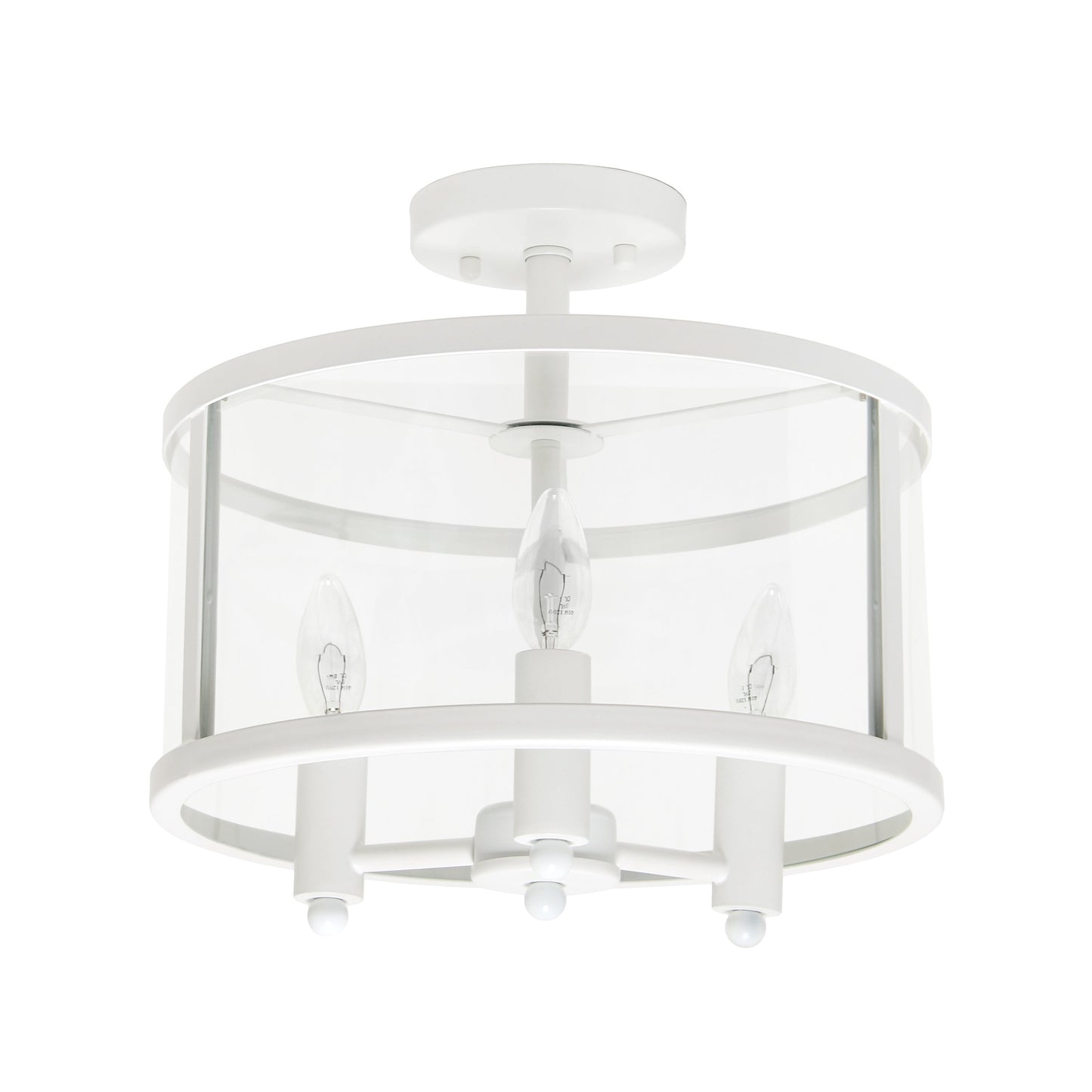 All The Rages Lalia Home 13" White 3-Light Industrial Farmhouse Glass & Metallic Accented Semi-Flushmount