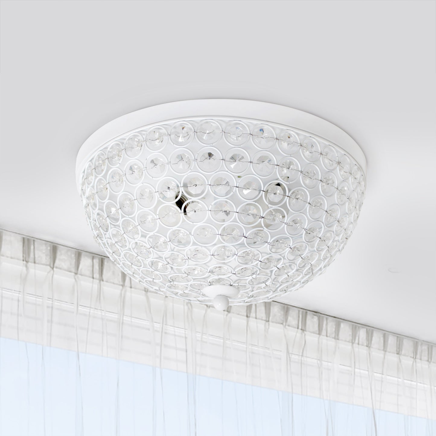 All The Rages Lalia Home 13" White Classix Crystal Glam 2-Light Decorative Dome Shaped Metal Flush Mount