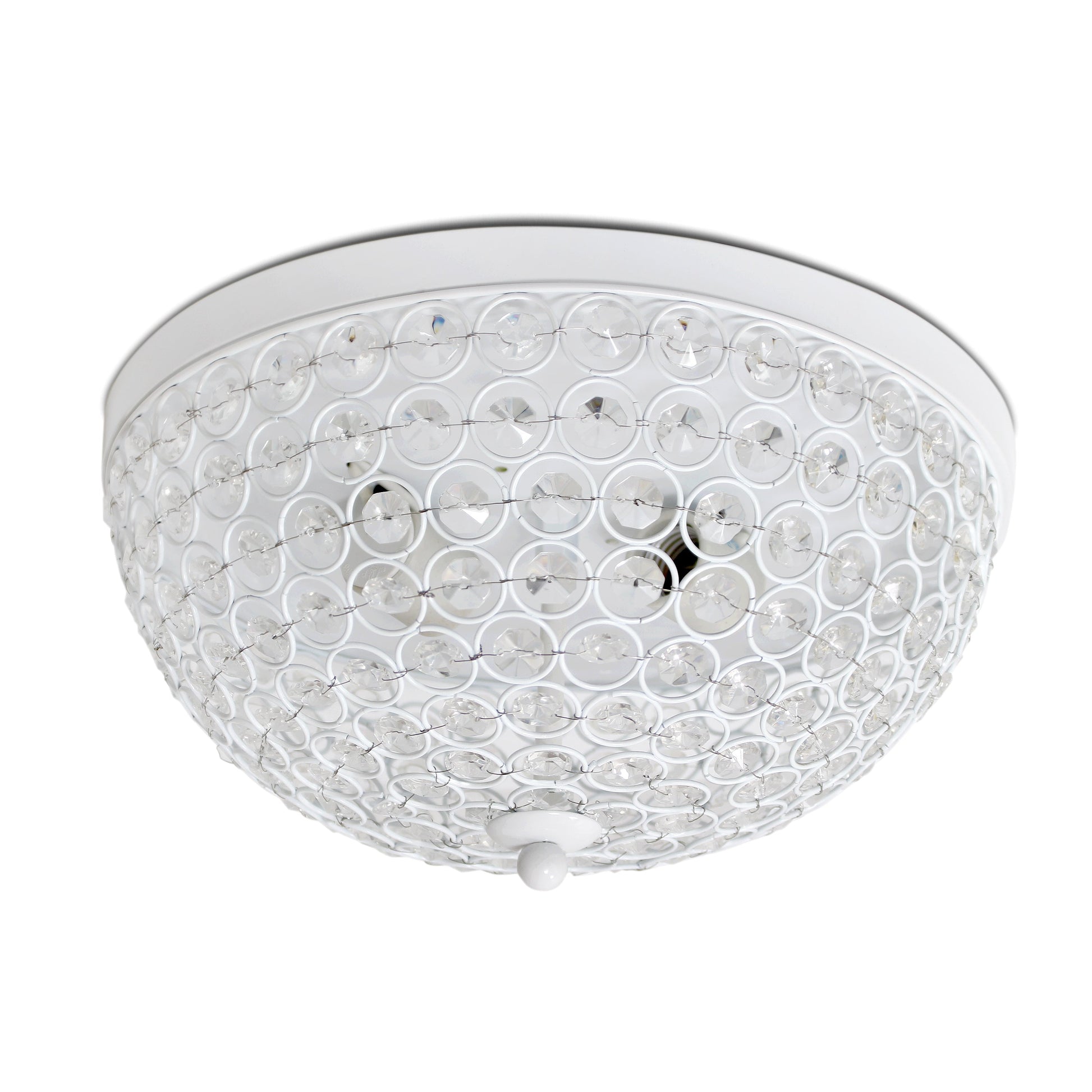 All The Rages Lalia Home 13" White Classix Crystal Glam 2-Light Decorative Dome Shaped Metal Flush Mount