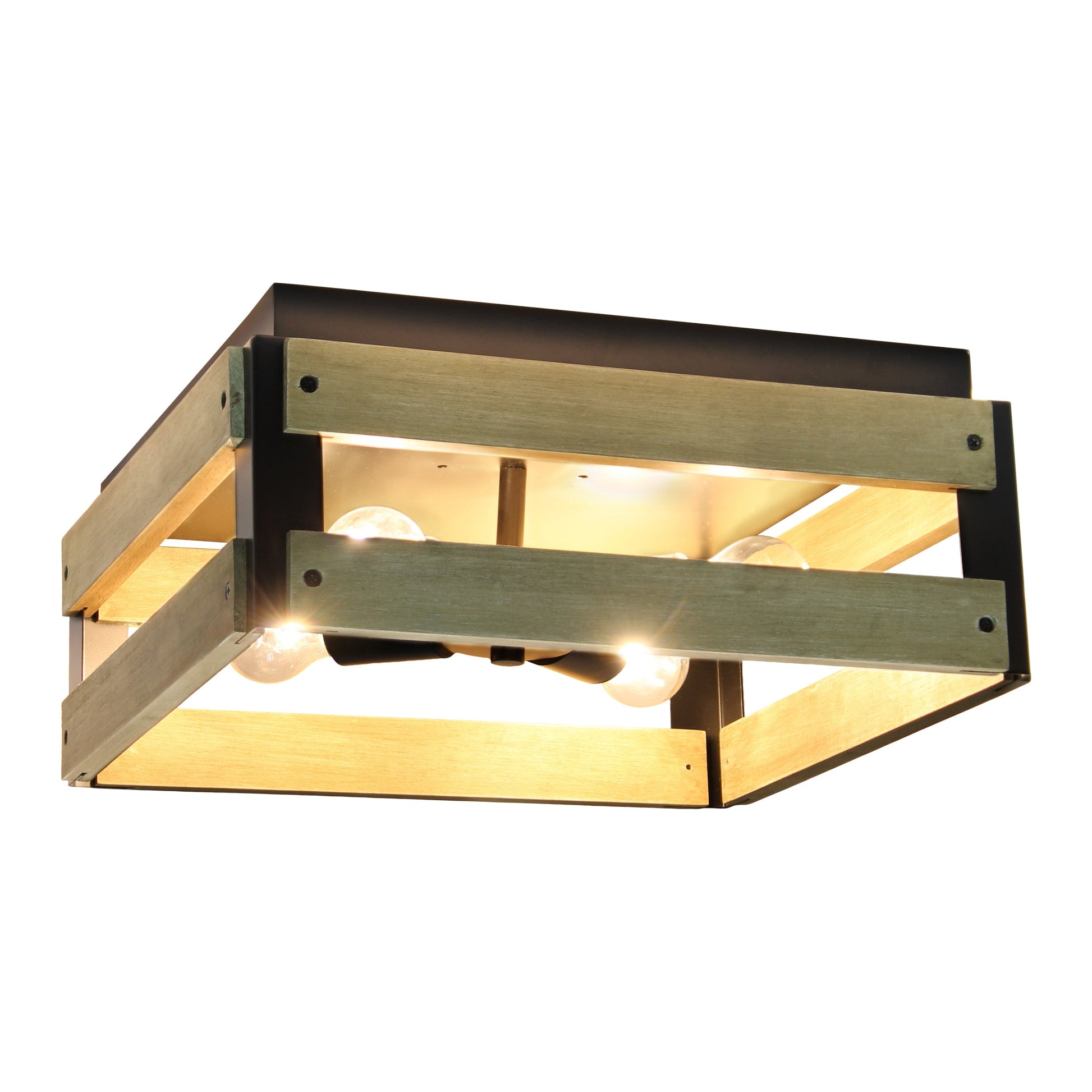 All The Rages Lalia Home 14" Barnlit 4-Light Squared Metal & Natural Wood Flush Mount Ceiling Light
