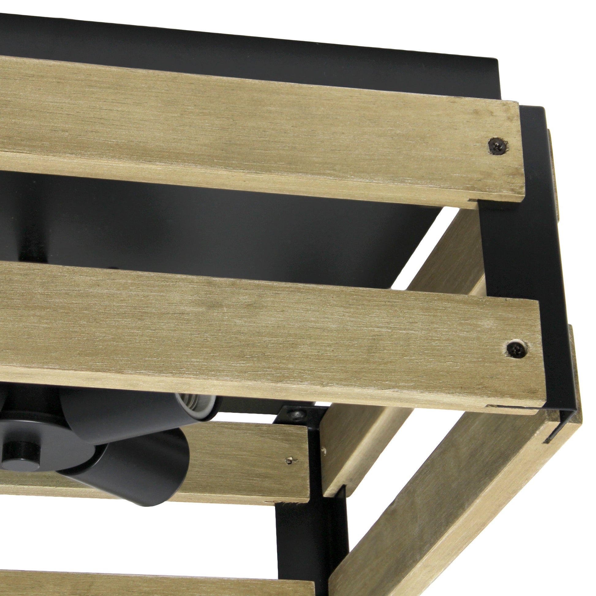All The Rages Lalia Home 14" Barnlit 4-Light Squared Metal & Natural Wood Flush Mount Ceiling Light