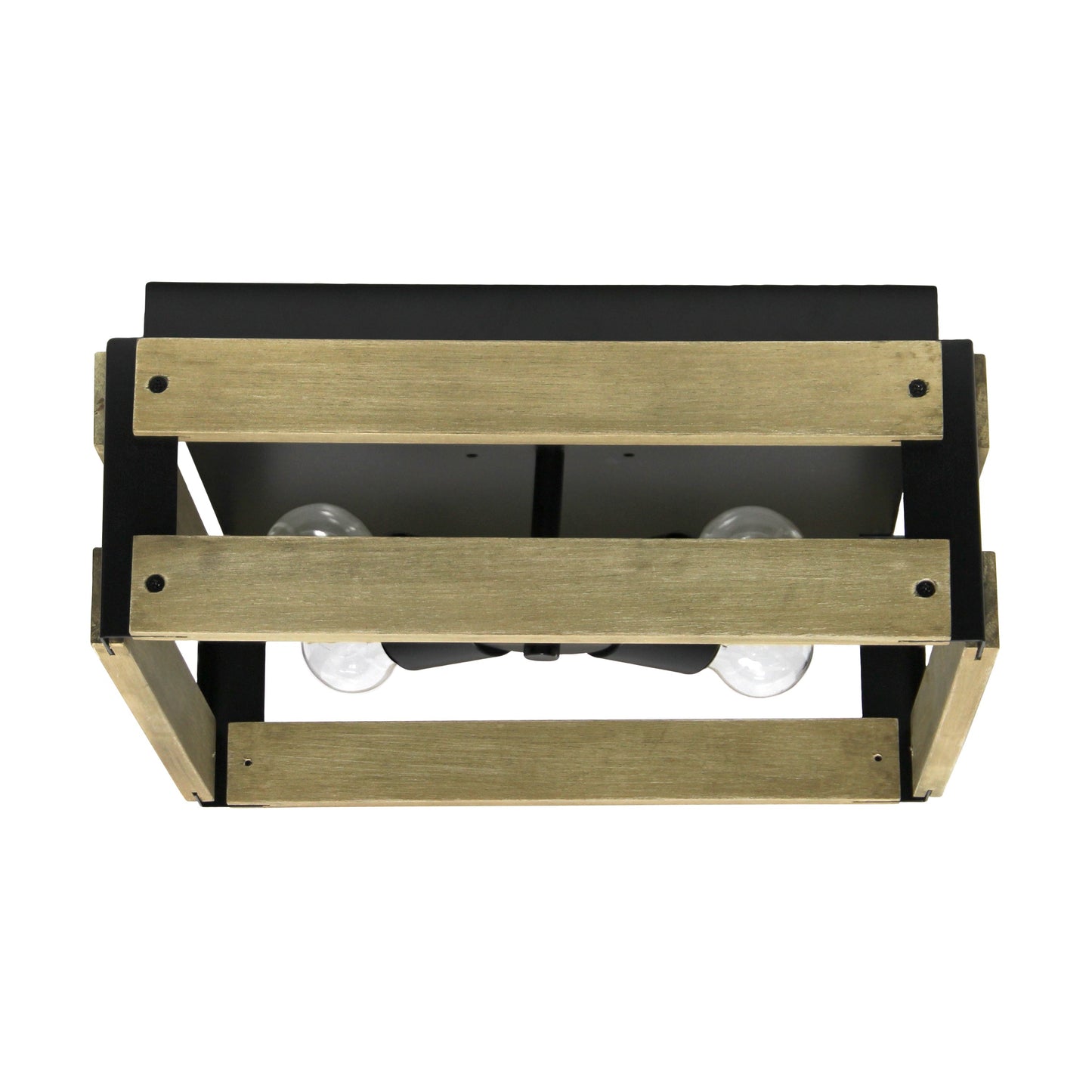 All The Rages Lalia Home 14" Barnlit 4-Light Squared Metal & Natural Wood Flush Mount Ceiling Light