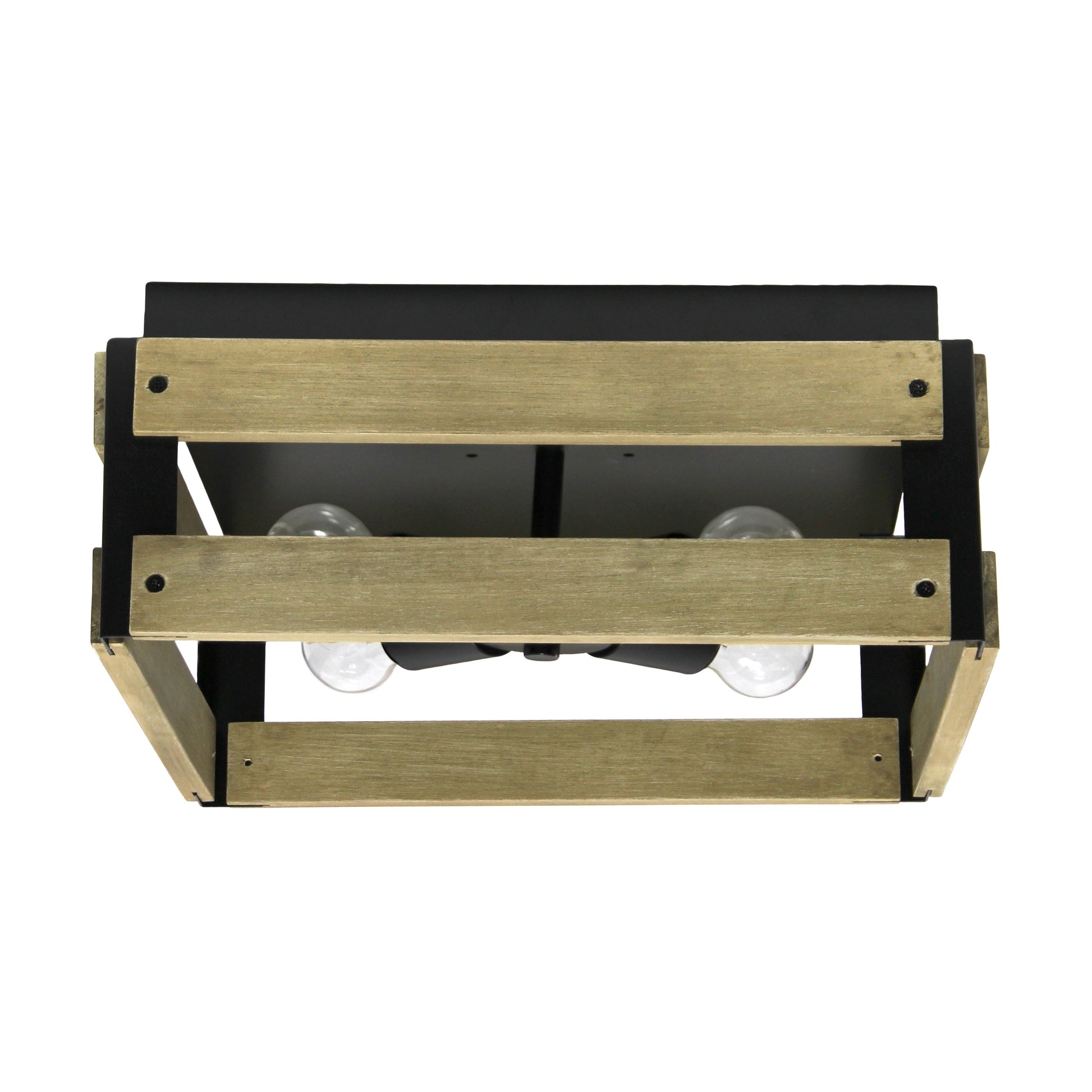 All The Rages Lalia Home 14" Barnlit 4-Light Squared Metal & Natural Wood Flush Mount Ceiling Light