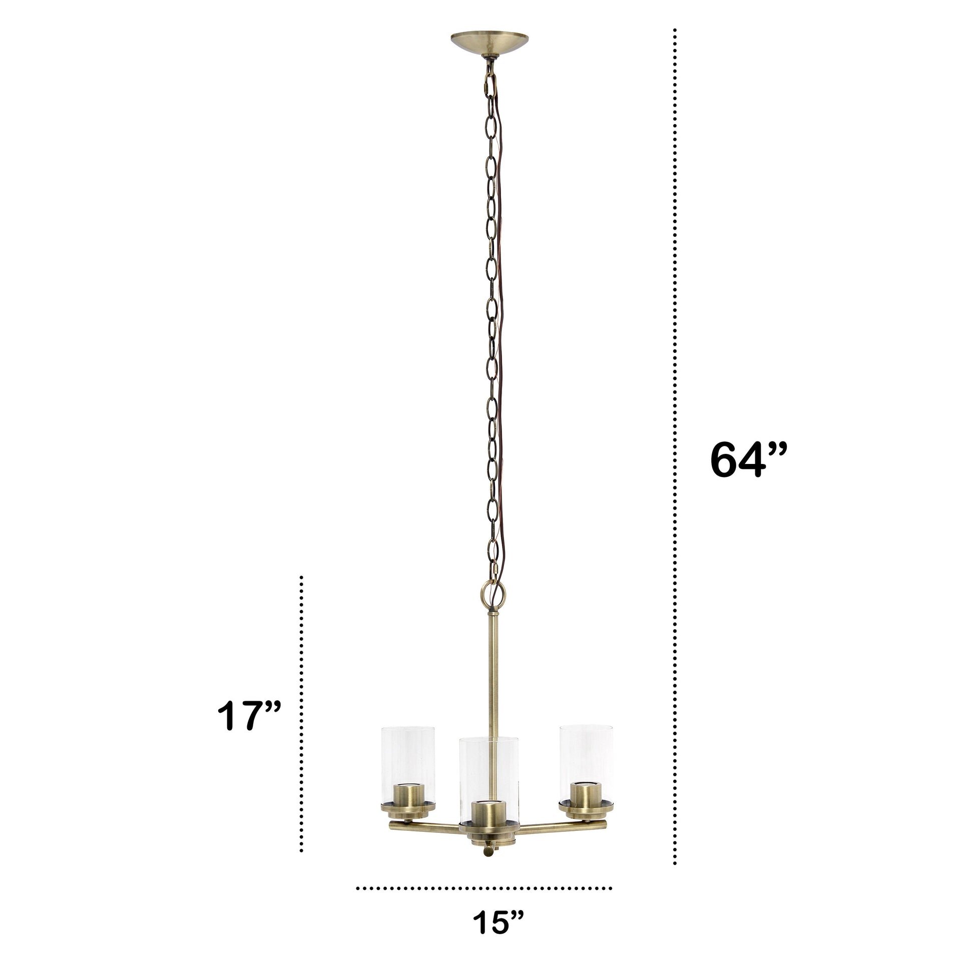 All The Rages Lalia Home 15" Antique Brass 3-Light Classic Contemporary Clear Glass & Metal Pendant Light