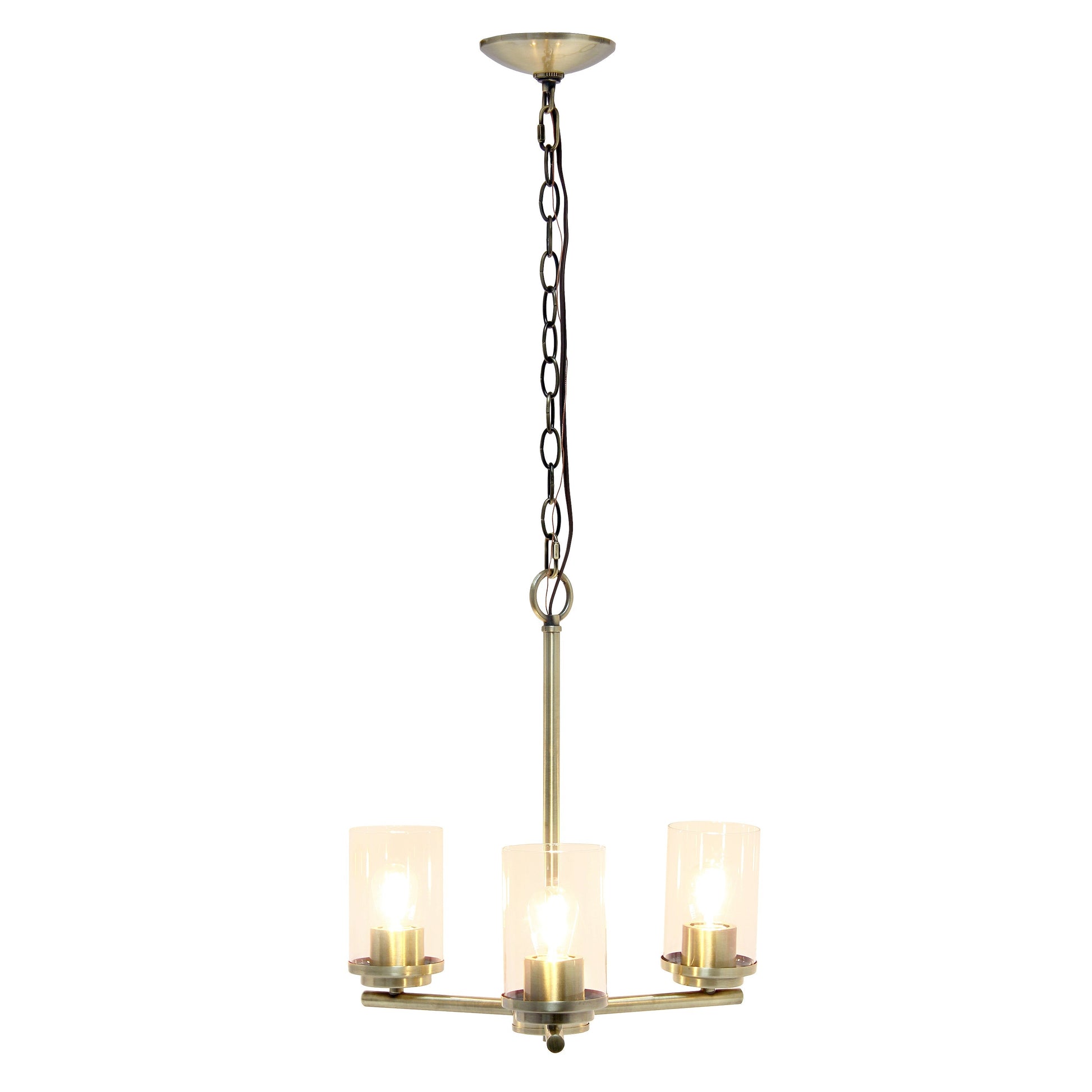 All The Rages Lalia Home 15" Antique Brass 3-Light Classic Contemporary Clear Glass & Metal Pendant Light
