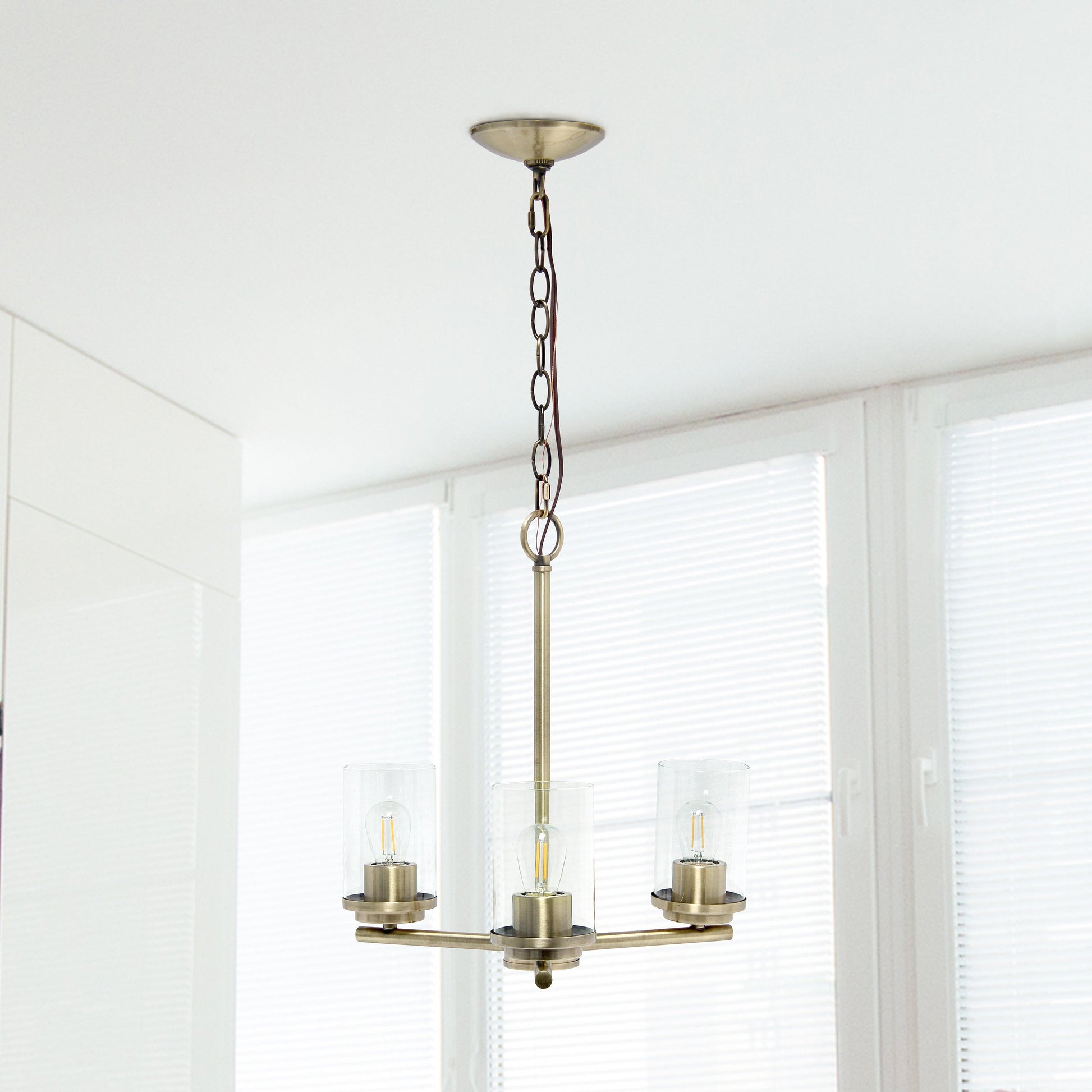 All The Rages Lalia Home 15" Antique Brass 3-Light Classic Contemporary Clear Glass & Metal Pendant Light