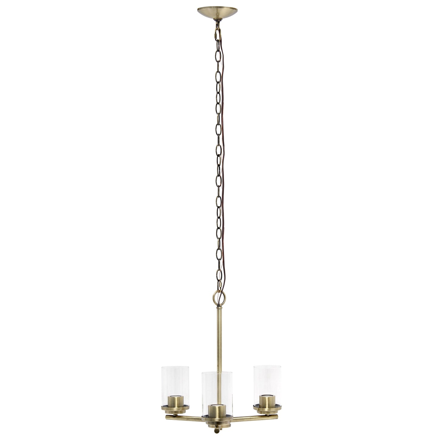 All The Rages Lalia Home 15" Antique Brass 3-Light Classic Contemporary Clear Glass & Metal Pendant Light