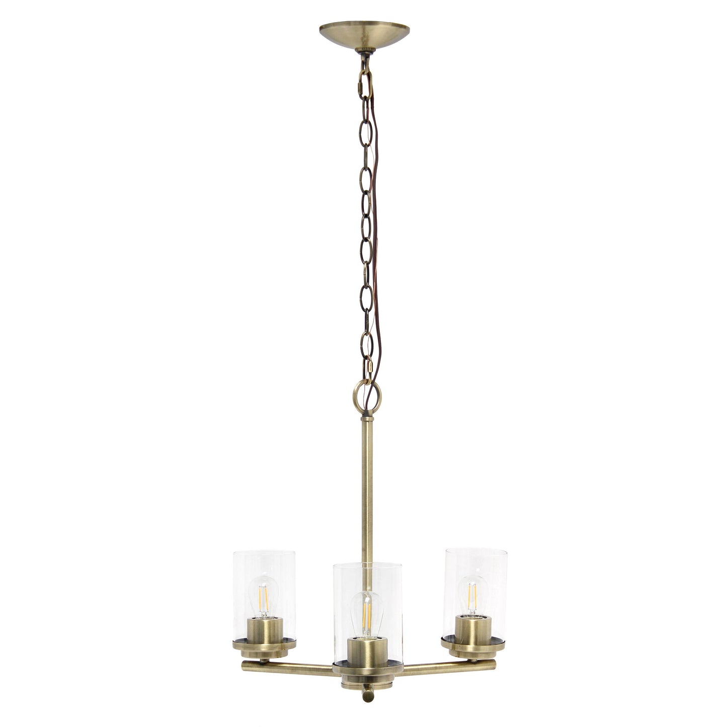 All The Rages Lalia Home 15" Antique Brass 3-Light Classic Contemporary Clear Glass & Metal Pendant Light