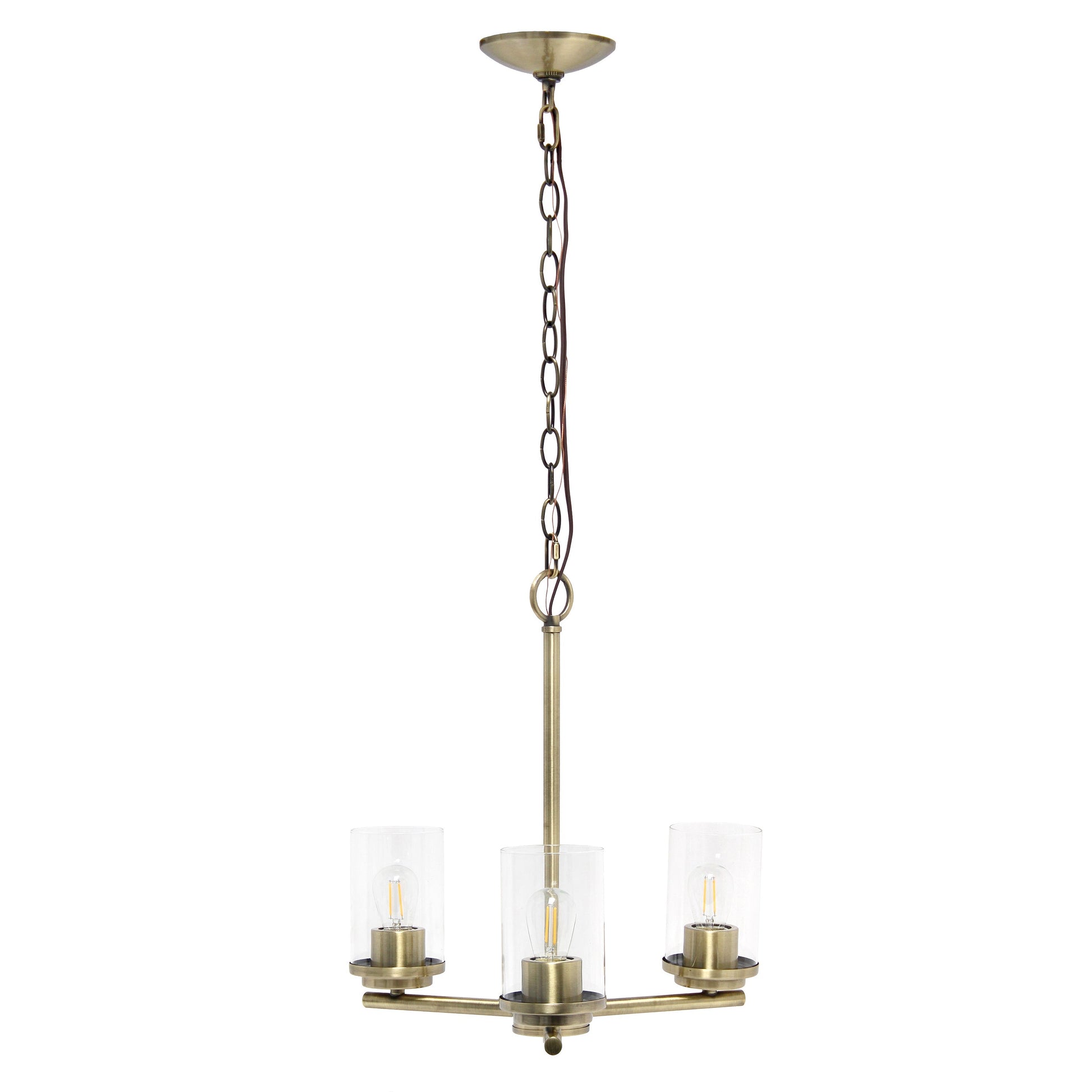 All The Rages Lalia Home 15" Antique Brass 3-Light Classic Contemporary Clear Glass & Metal Pendant Light