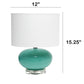 All The Rages Lalia Home 15" Aqua Modern Ovaloid Glass Bedside Table Lamp With White Fabric Shade