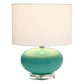 All The Rages Lalia Home 15" Aqua Modern Ovaloid Glass Bedside Table Lamp With White Fabric Shade