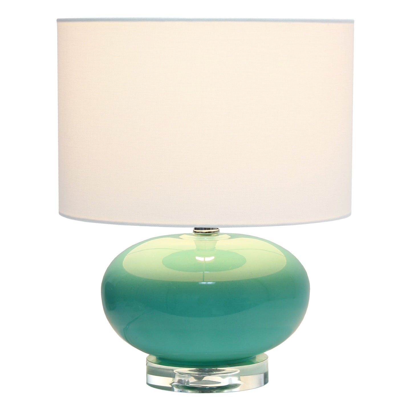 All The Rages Lalia Home 15" Aqua Modern Ovaloid Glass Bedside Table Lamp With White Fabric Shade