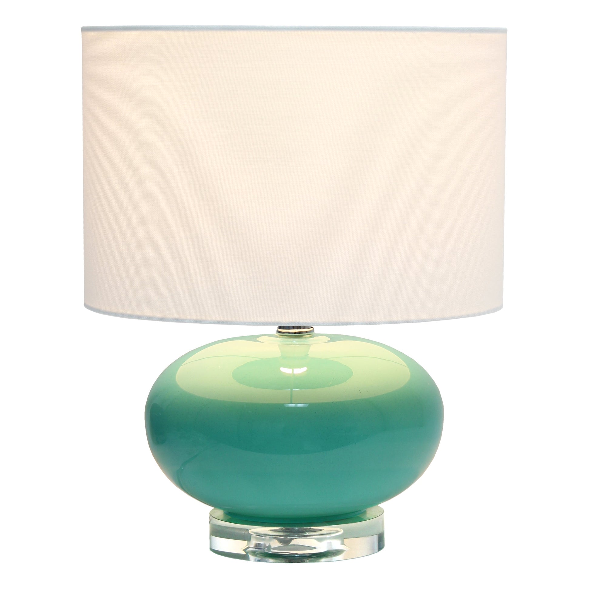 All The Rages Lalia Home 15" Aqua Modern Ovaloid Glass Bedside Table Lamp With White Fabric Shade