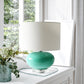 All The Rages Lalia Home 15" Aqua Modern Ovaloid Glass Bedside Table Lamp With White Fabric Shade