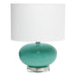 All The Rages Lalia Home 15" Aqua Modern Ovaloid Glass Bedside Table Lamp With White Fabric Shade