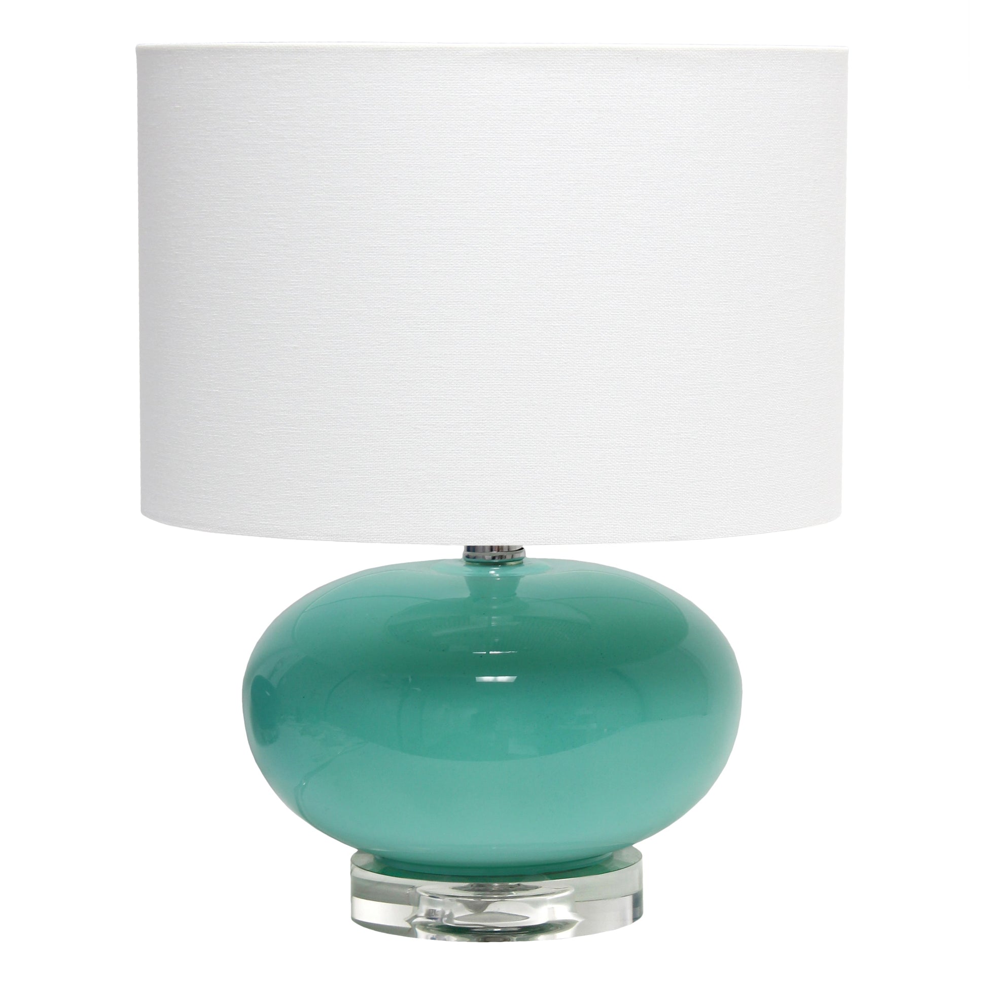 All The Rages Lalia Home 15" Aqua Modern Ovaloid Glass Bedside Table Lamp With White Fabric Shade