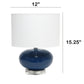 All The Rages Lalia Home 15" Blue Modern Ovaloid Glass Bedside Table Lamp With White Fabric Shade
