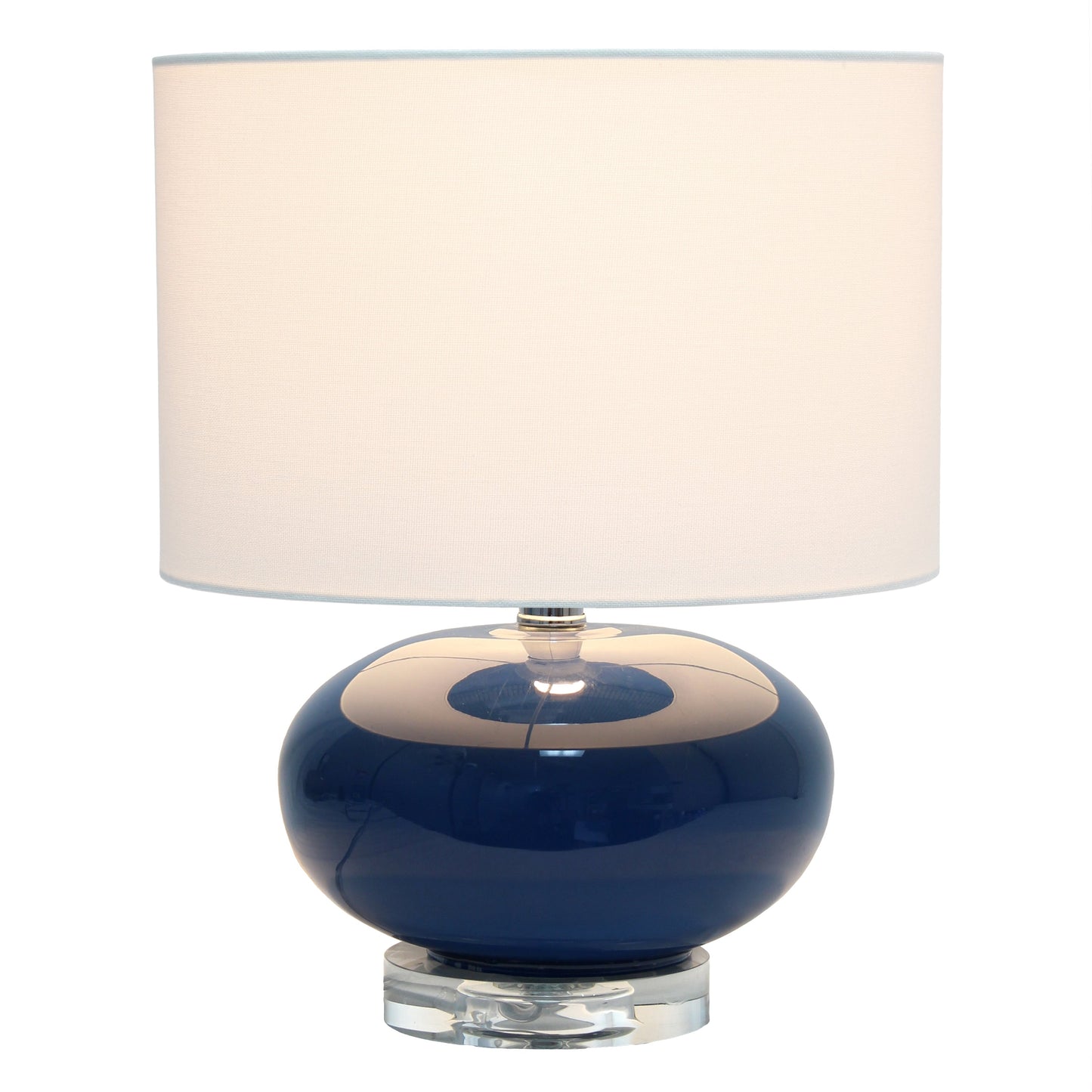 All The Rages Lalia Home 15" Blue Modern Ovaloid Glass Bedside Table Lamp With White Fabric Shade