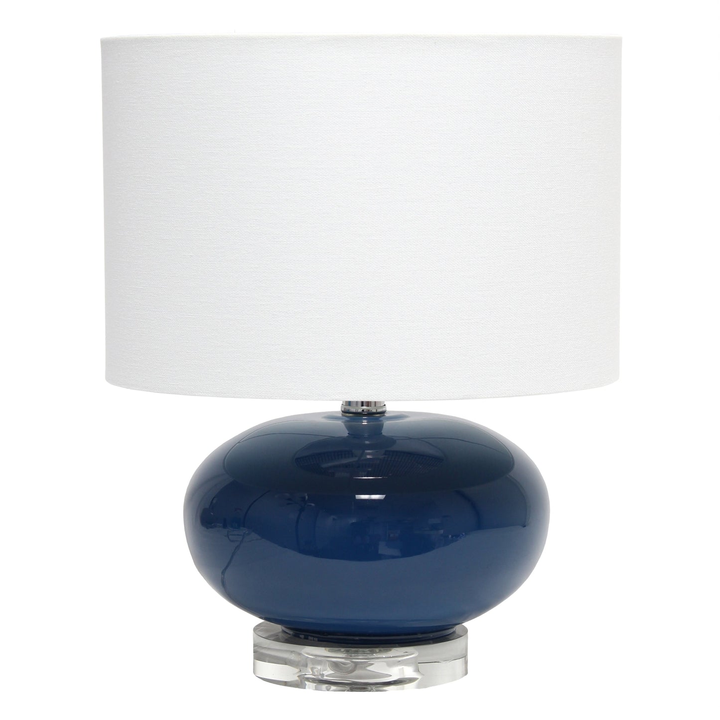 All The Rages Lalia Home 15" Blue Modern Ovaloid Glass Bedside Table Lamp With White Fabric Shade