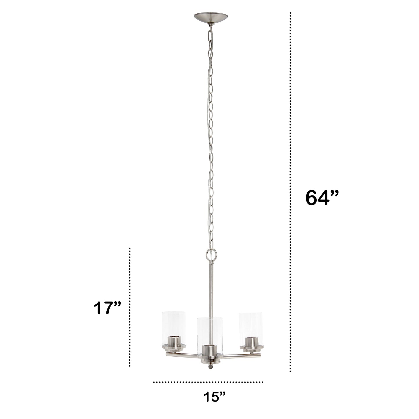All The Rages Lalia Home 15" Brushed Nickel 3-Light Classic Contemporary Clear Glass & Metal Pendant Light