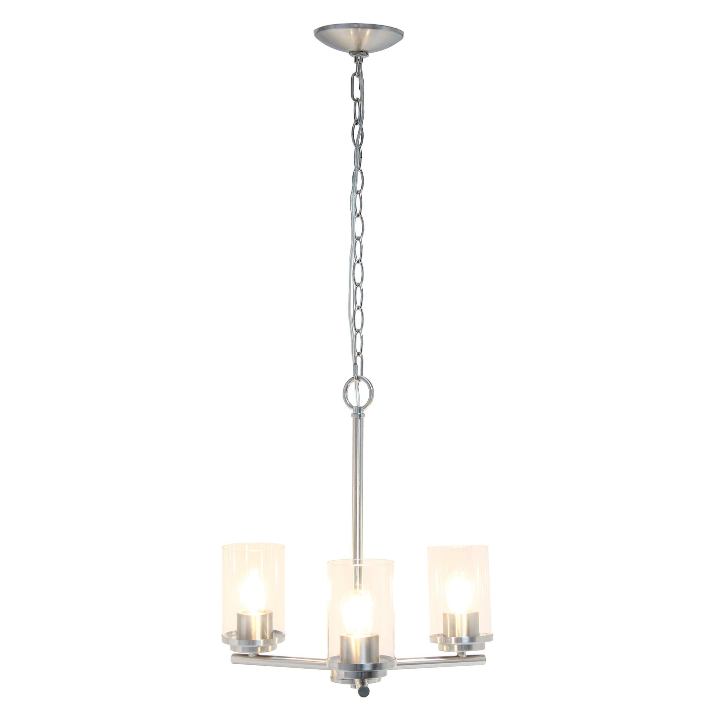 All The Rages Lalia Home 15" Brushed Nickel 3-Light Classic Contemporary Clear Glass & Metal Pendant Light
