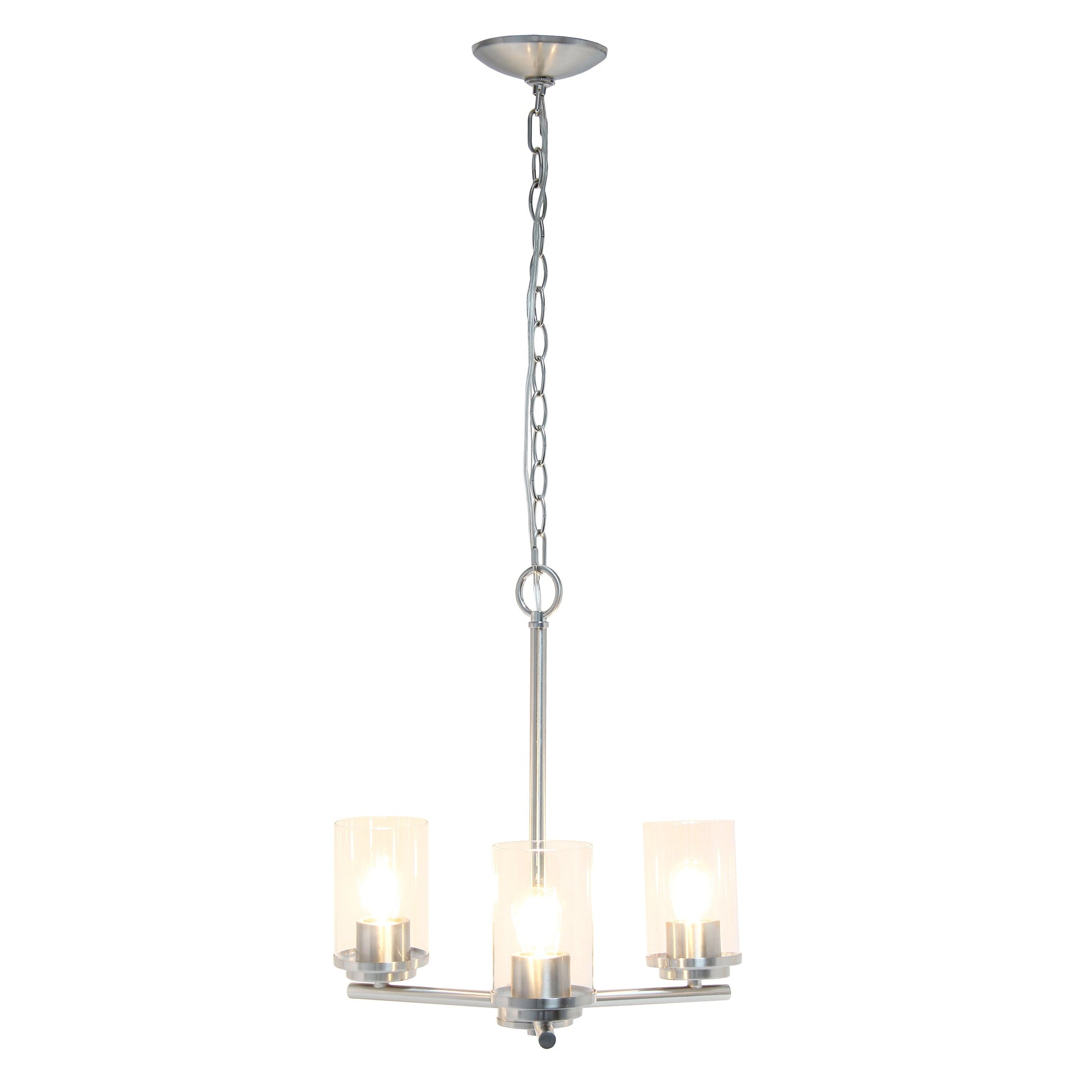 All The Rages Lalia Home 15" Brushed Nickel 3-Light Classic Contemporary Clear Glass & Metal Pendant Light
