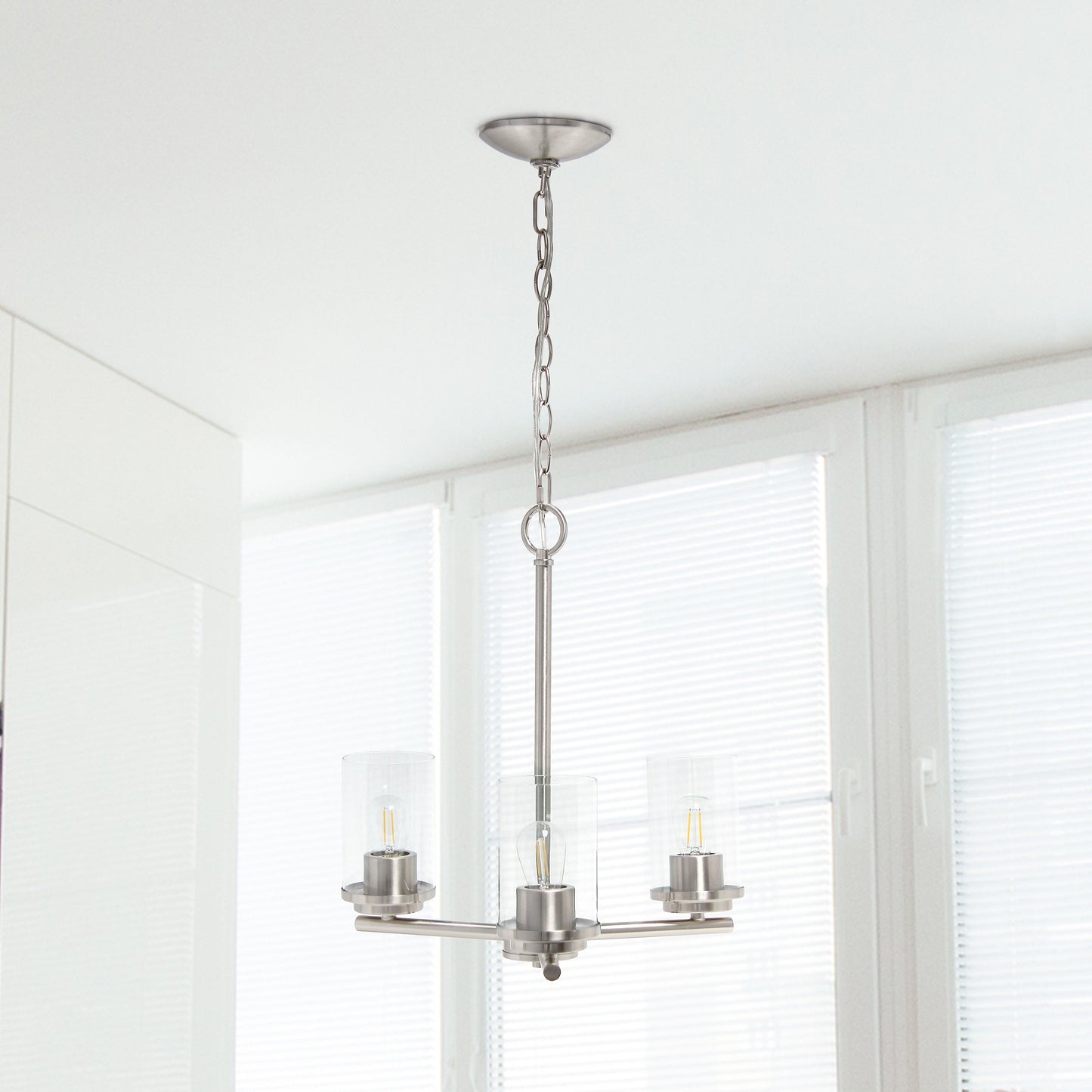All The Rages Lalia Home 15" Brushed Nickel 3-Light Classic Contemporary Clear Glass & Metal Pendant Light